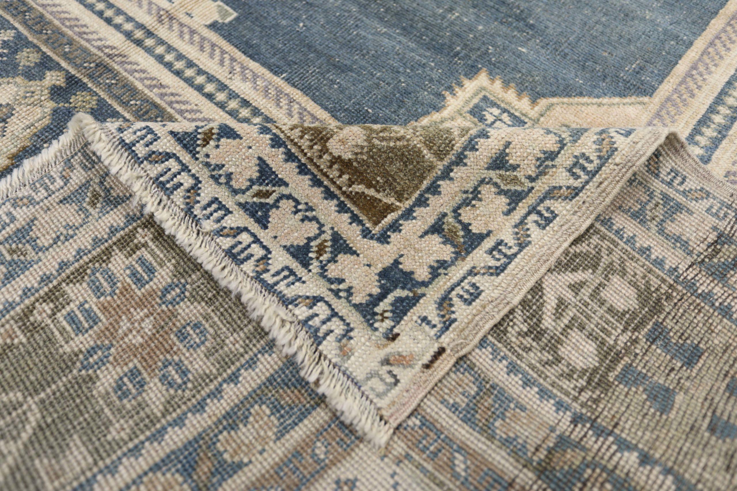 Turkey Anatoly Kleiner Teppich - Wolle Elfenbein Marineblau Taupe Design - 93111 im Zustand „Hervorragend“ im Angebot in Dallas, TX