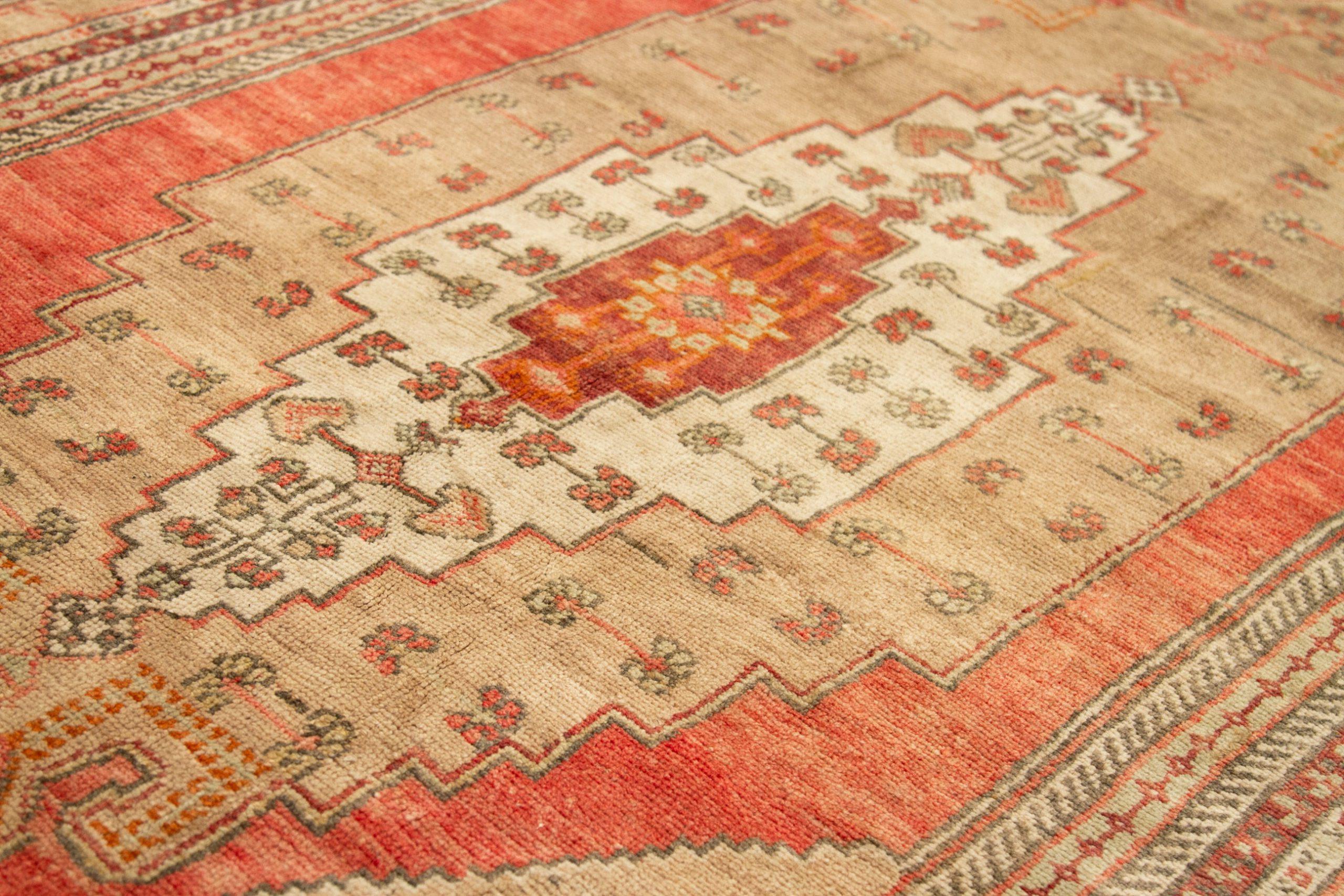 Turc Petit tapis turc Anatoly - Laine ivoire orange rose taupe - 92753 en vente