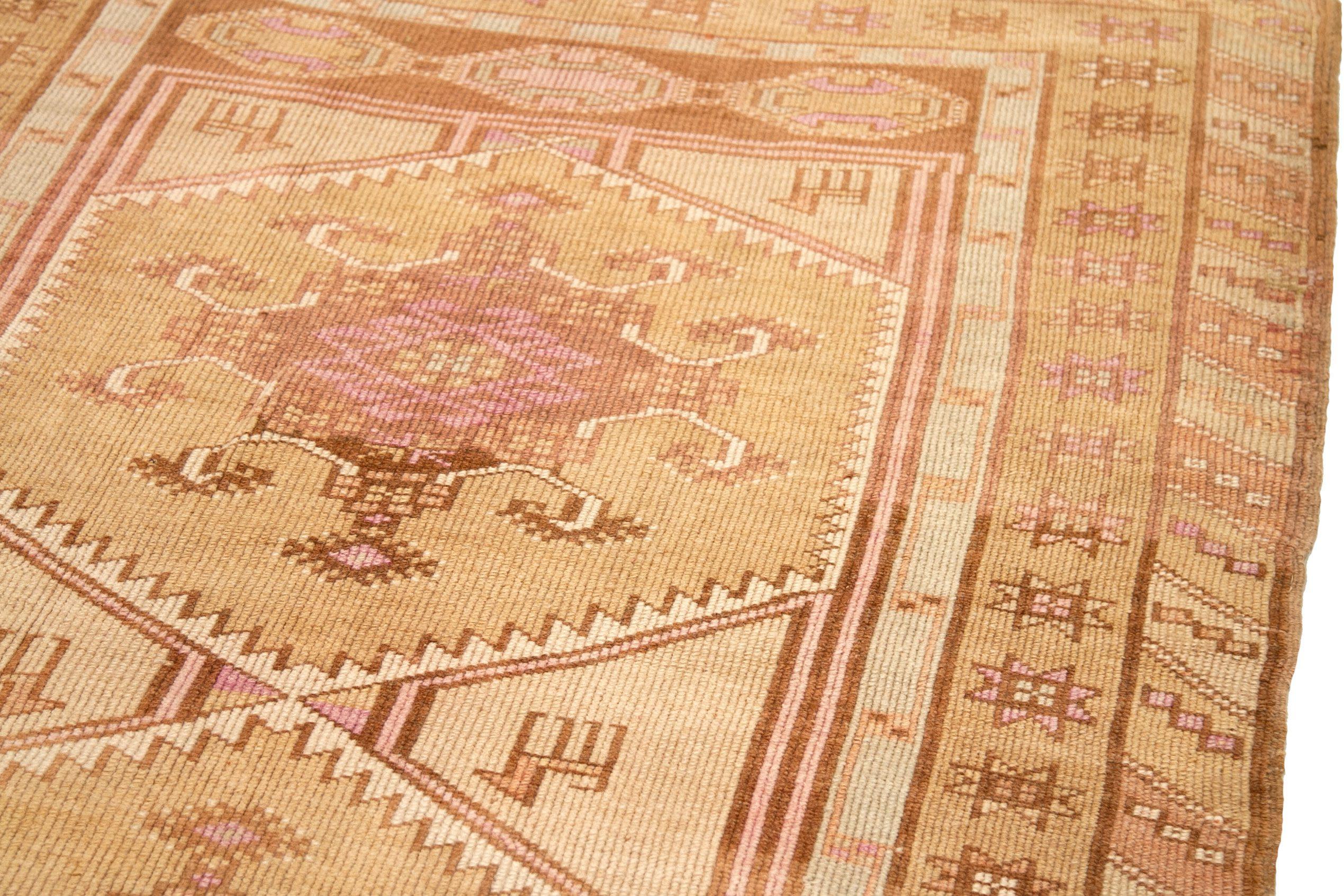 Türkei Anatoly Small Rug - Wolle Elfenbein Rosa Gelb Design - 92763 (20. Jahrhundert) im Angebot