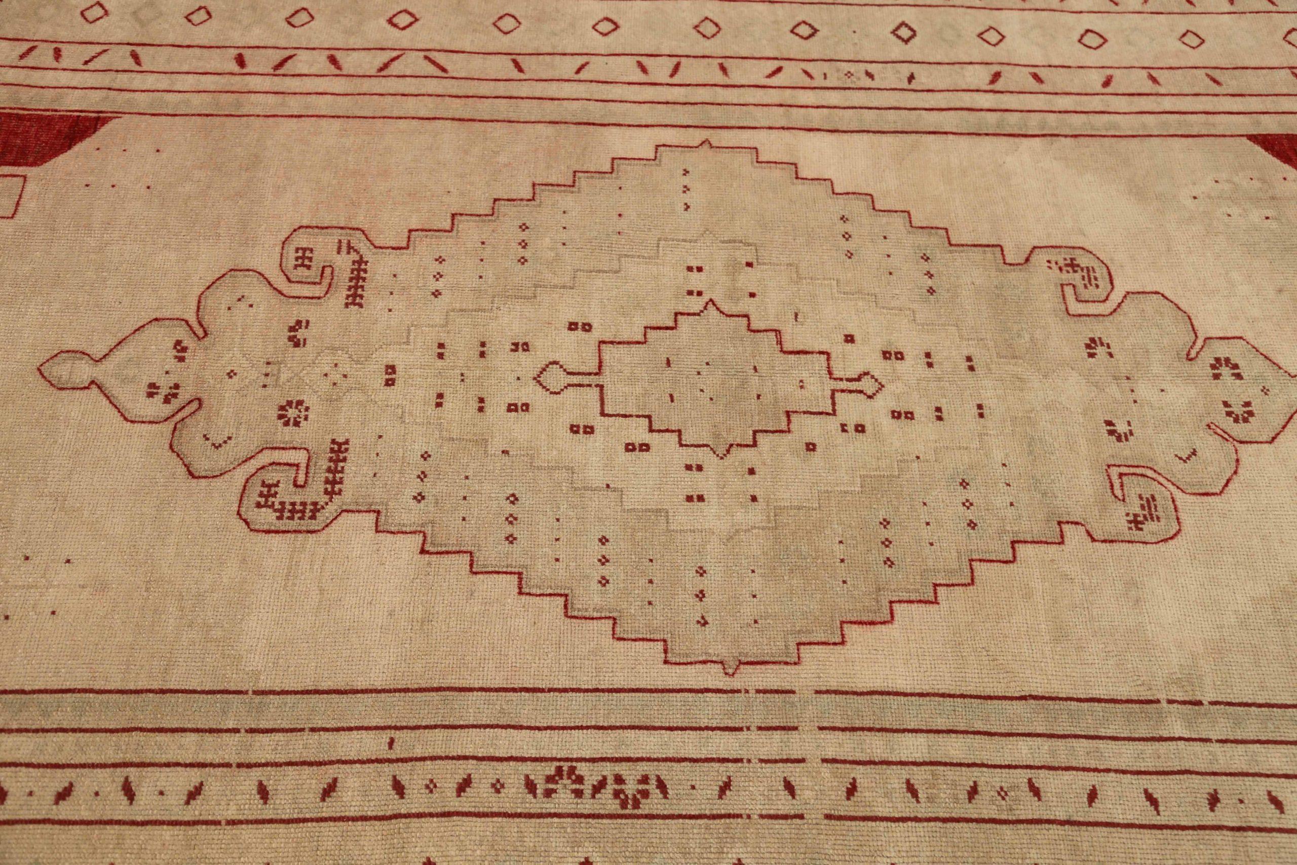 Türkischer Anatoly Kleiner Teppich - Wolle Elfenbein Rot Design - 92900 im Angebot 1