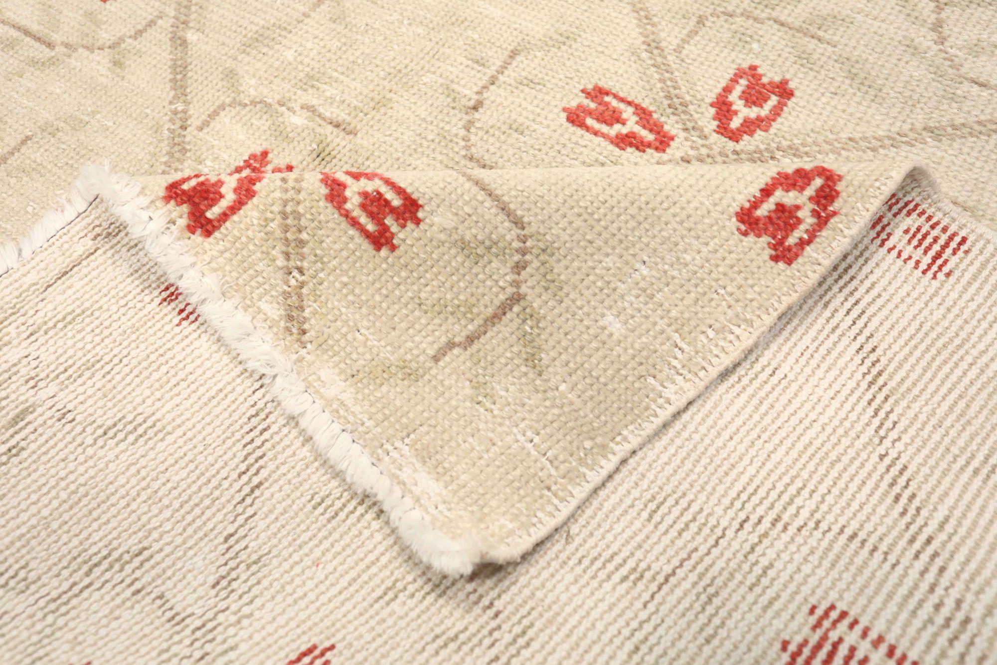 Türkischer Anatoly Kleiner Teppich - Wolle Elfenbein Rot Design - 93076 im Zustand „Hervorragend“ im Angebot in Dallas, TX