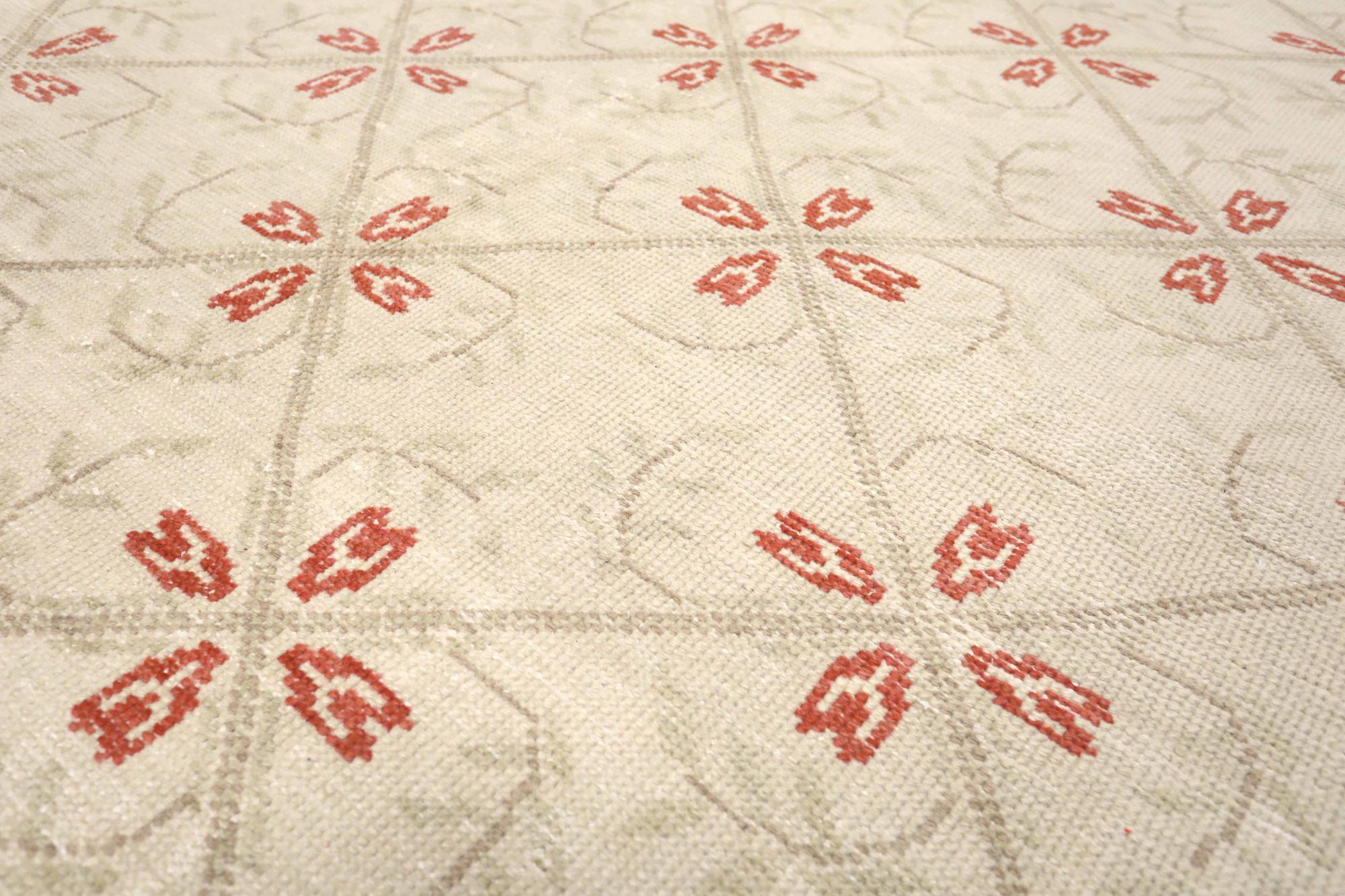 Türkischer Anatoly Kleiner Teppich - Wolle Elfenbein Rot Design - 93076 (20. Jahrhundert) im Angebot