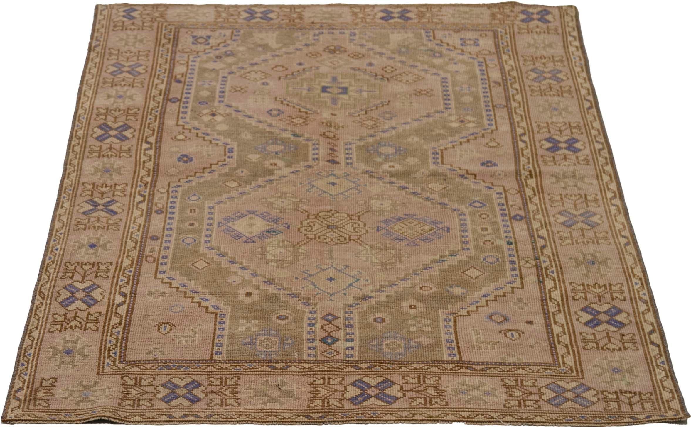 Turkey Anatoly Kleiner Teppich - Wolle Rosa Lila Taupe Design - 92754 im Zustand „Hervorragend“ im Angebot in Dallas, TX