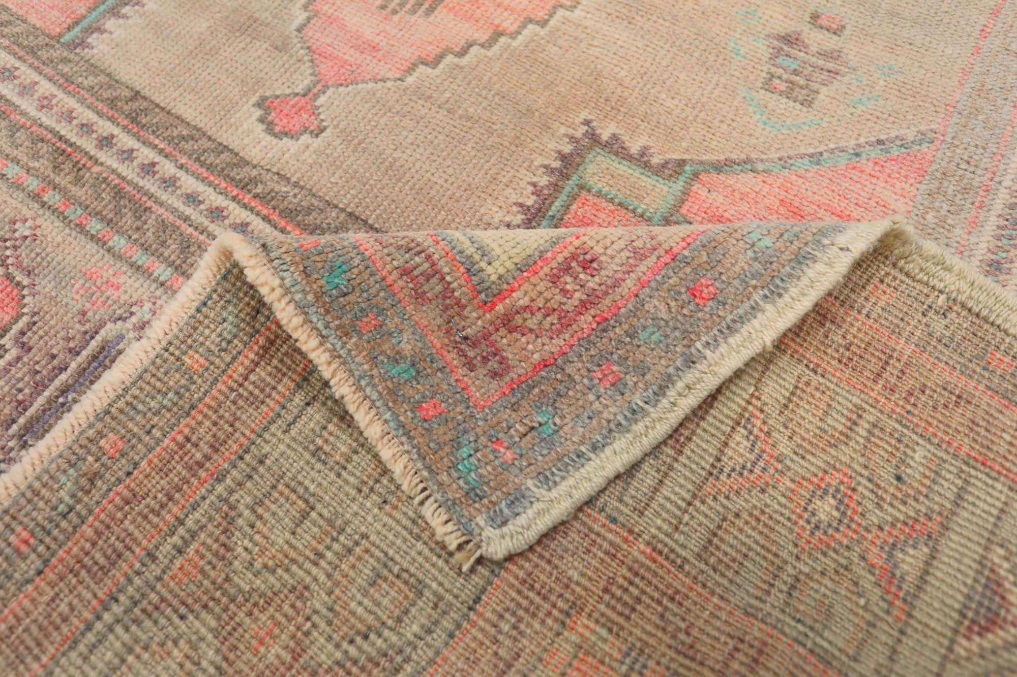 Türkischer Anatoly Kleiner Teppich - Wolle Rosa Taupe Design - 93052 im Angebot 1