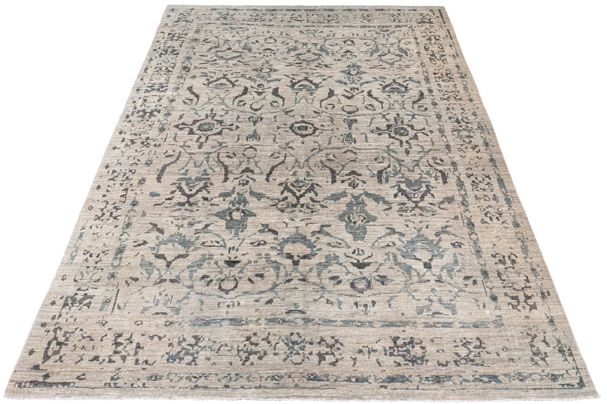 Tissé à la main Tapis de Turquie - Sultanabad Design - Bleu Marron Ivoire en vente