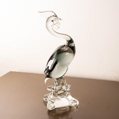 Turkey bird Sculpture in Grey and Crystal Murano glass, Italy in stock