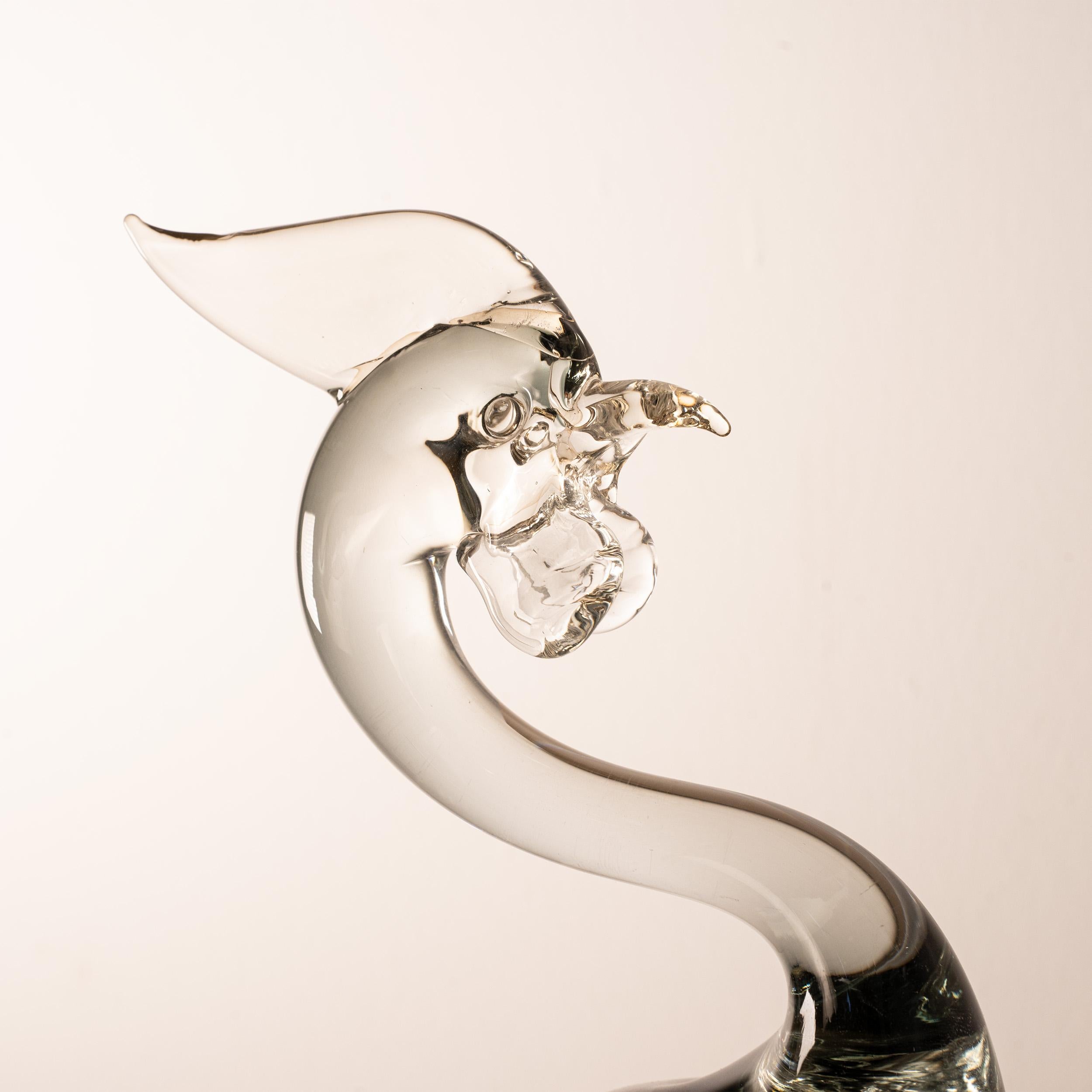 Italian Turkey bird Sculpture in Grey and Crystal Murano glass, Italy in stock For Sale