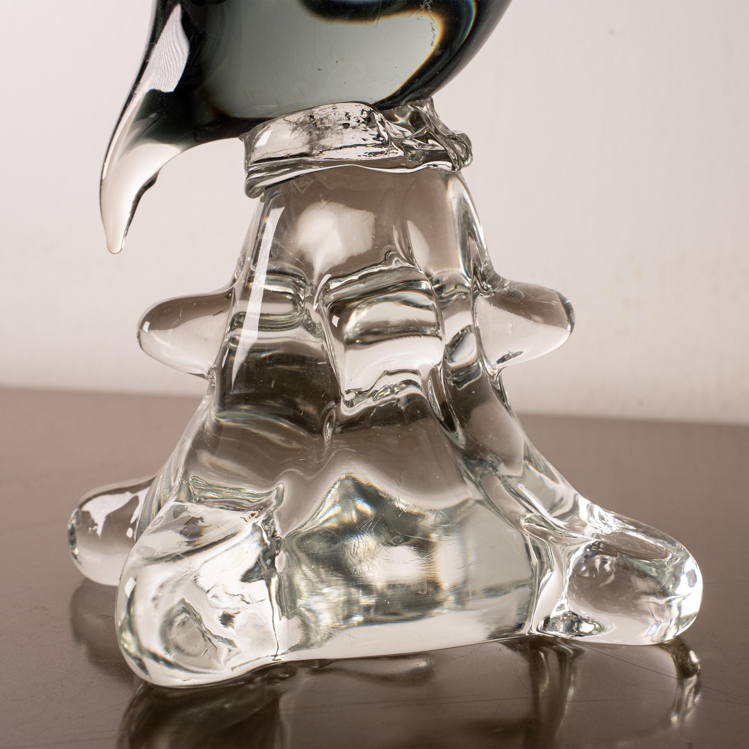 20th Century Turkey bird Sculpture in Grey and Crystal Murano glass, Italy in stock For Sale