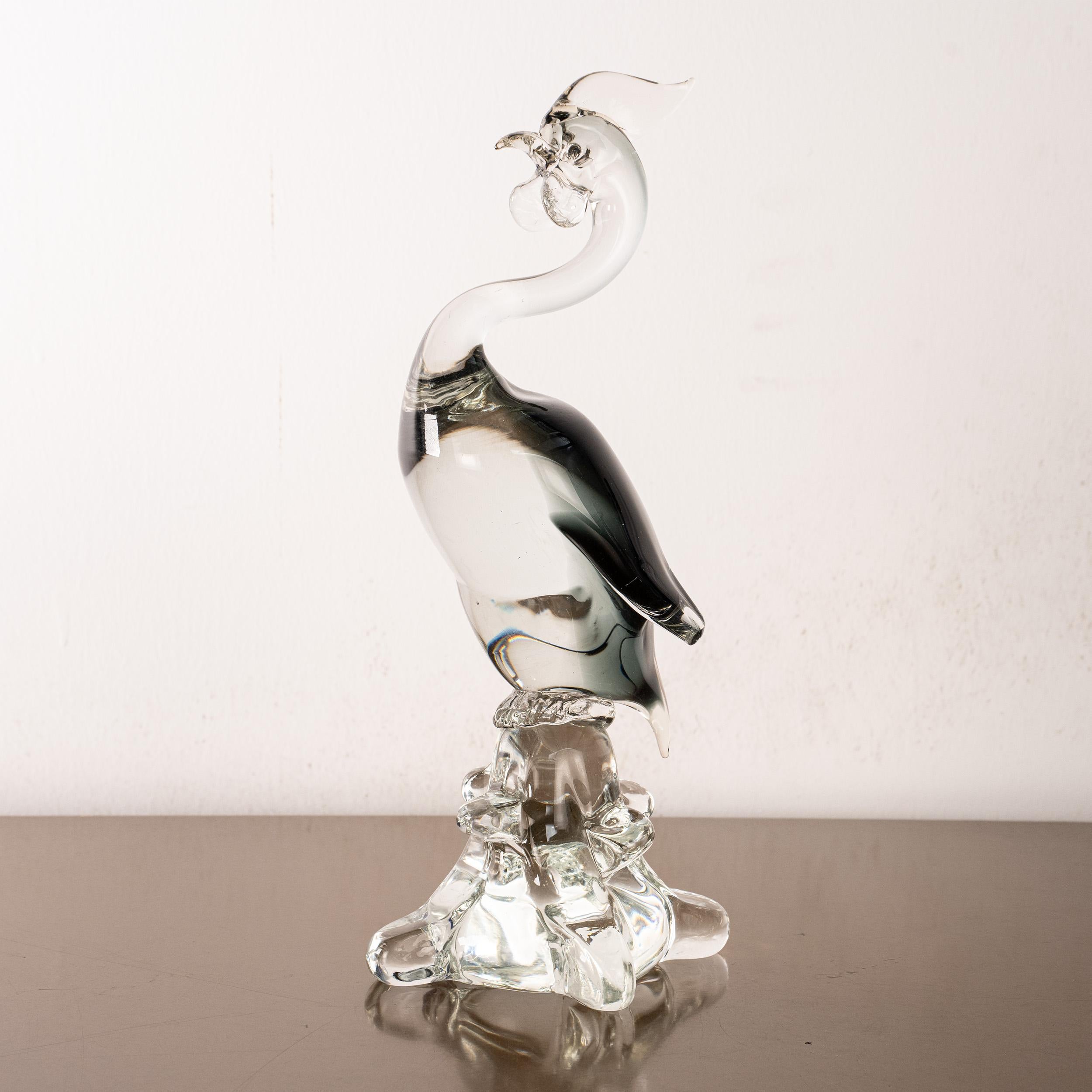 Murano Glass Turkey bird Sculpture in Grey and Crystal Murano glass, Italy in stock For Sale