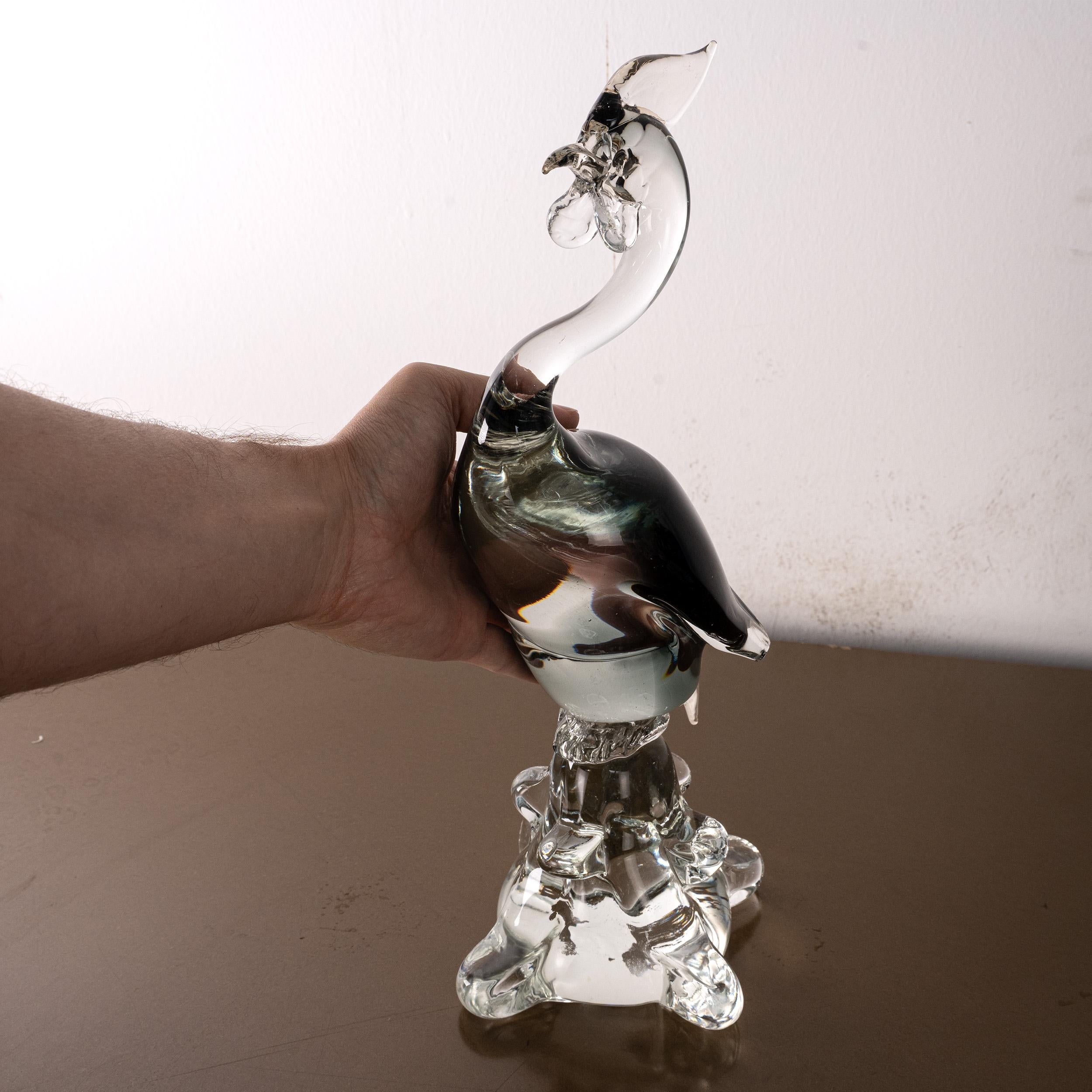 Turkey bird Sculpture in Grey and Crystal Murano glass, Italy in stock For Sale 1