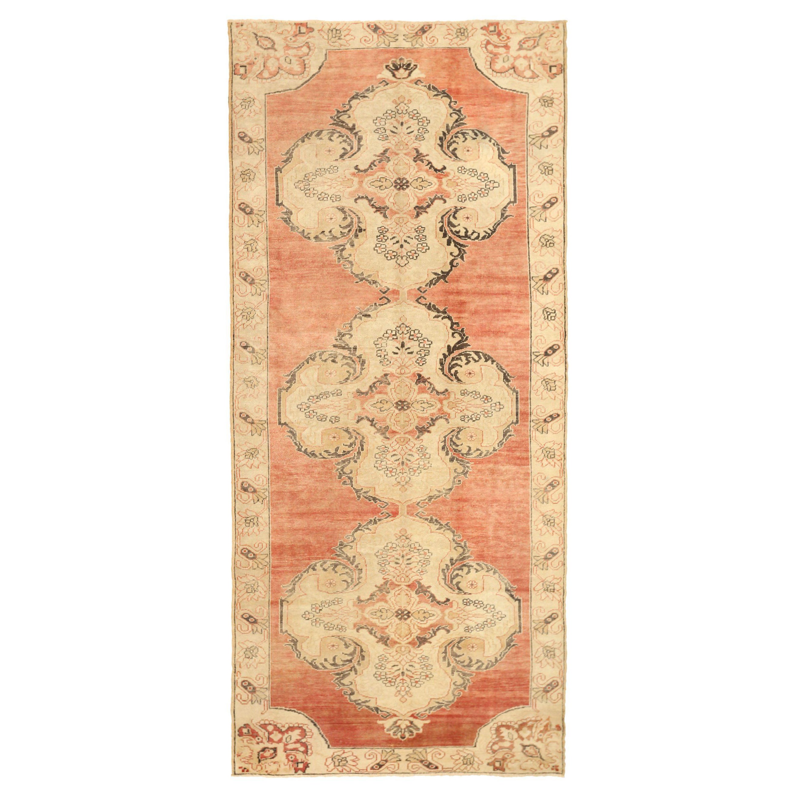 Turkey Burdur Area Rugs - Wool Ivory Red Design - 92774 For Sale