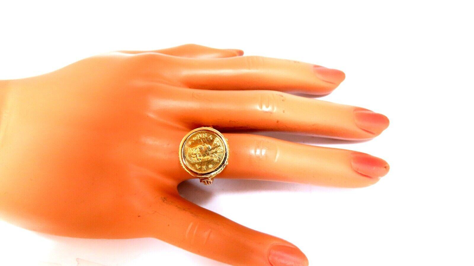 Turkey Coin 18kt Gold Ring Intricate In New Condition For Sale In New York, NY