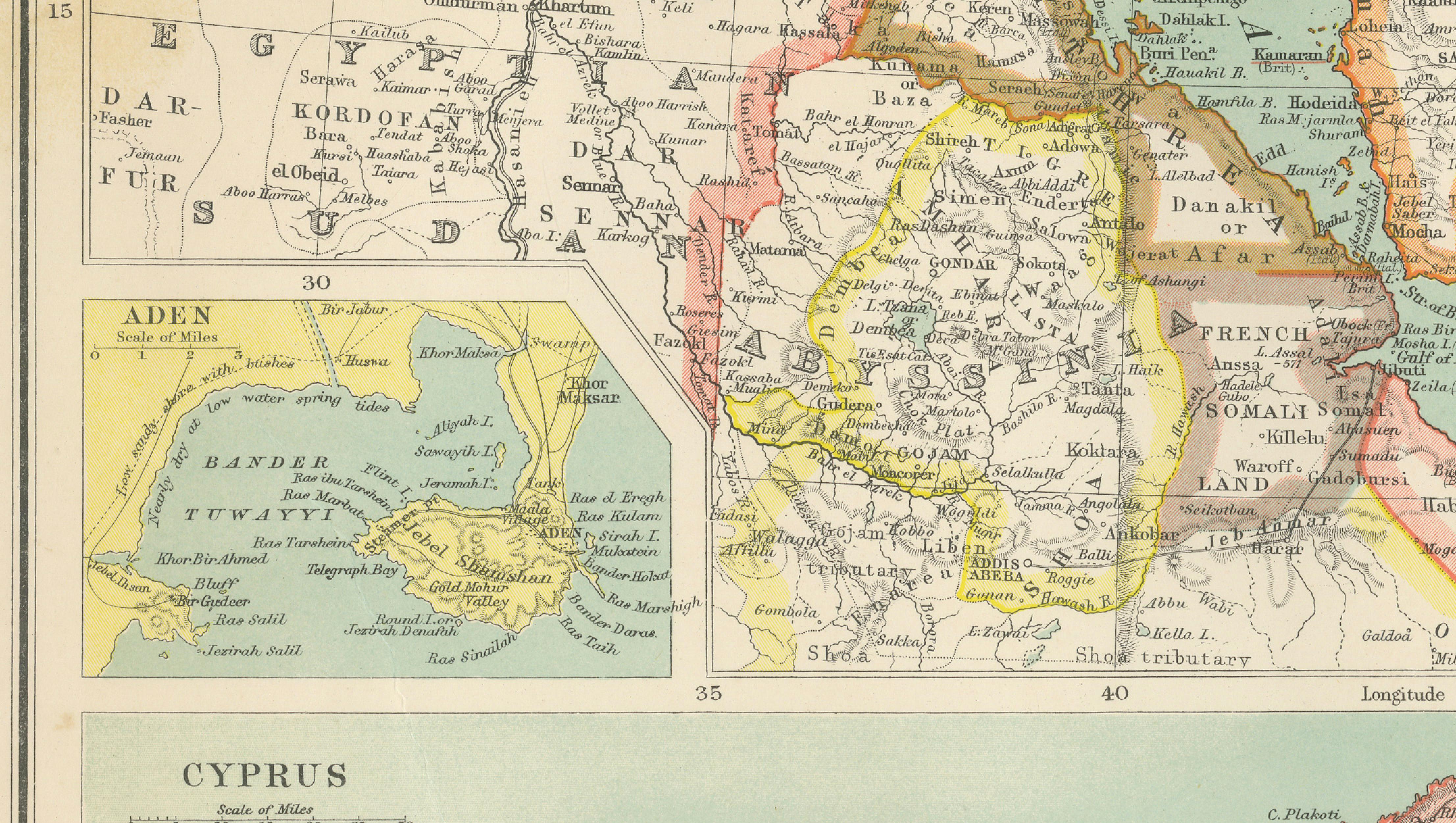 Turkey in Asia, Arabia & Persia Map with Cyprus and Egypt Insets c.1902