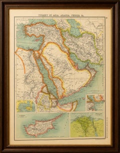 Turkey in Asia, Arabia & Persia Map with Cyprus and Egypt Insets c.1902