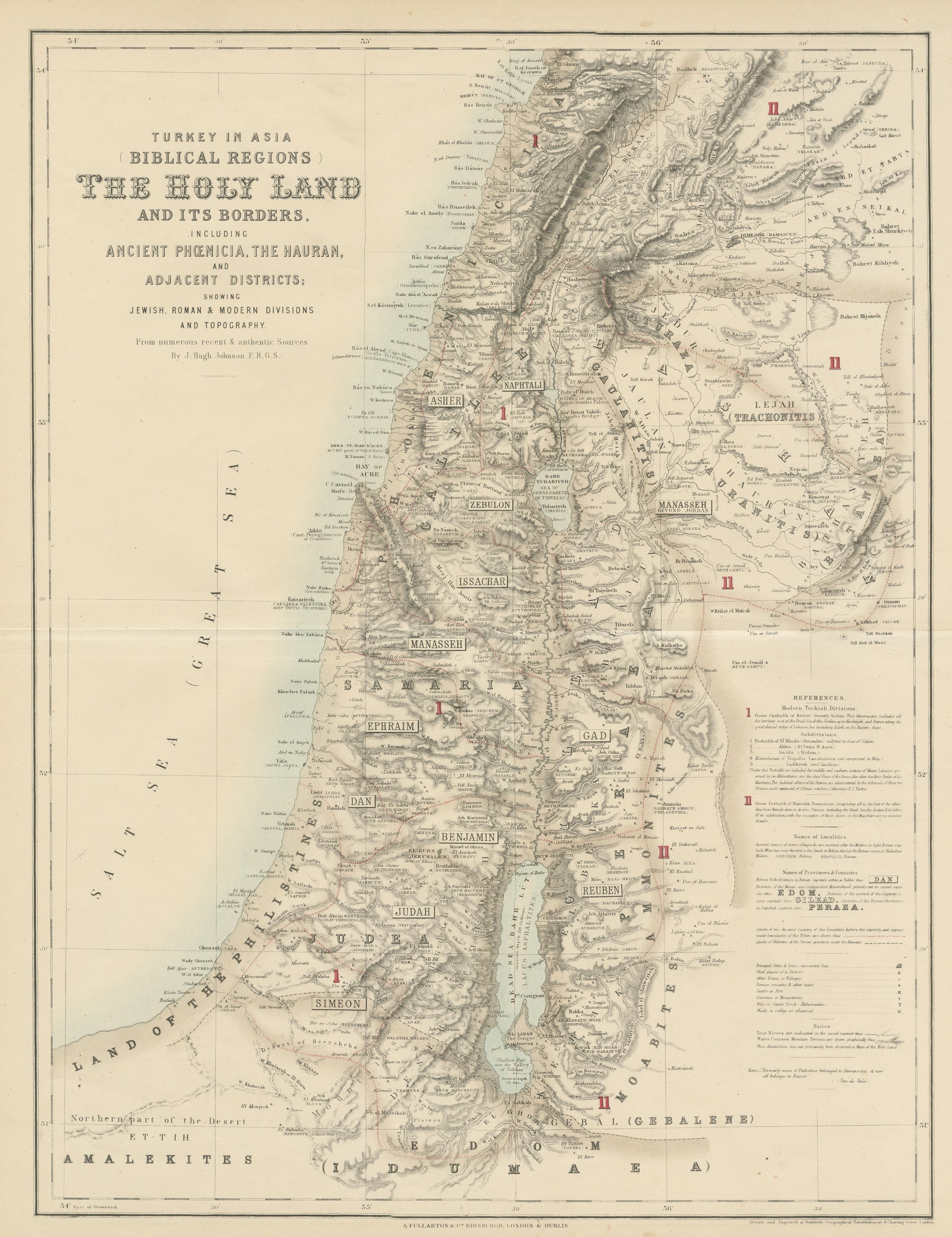 Turkey in Asia: Biblical Regions and the Holy Land from The Royal Atlas (1856) In Good Condition For Sale In Langweer, NL