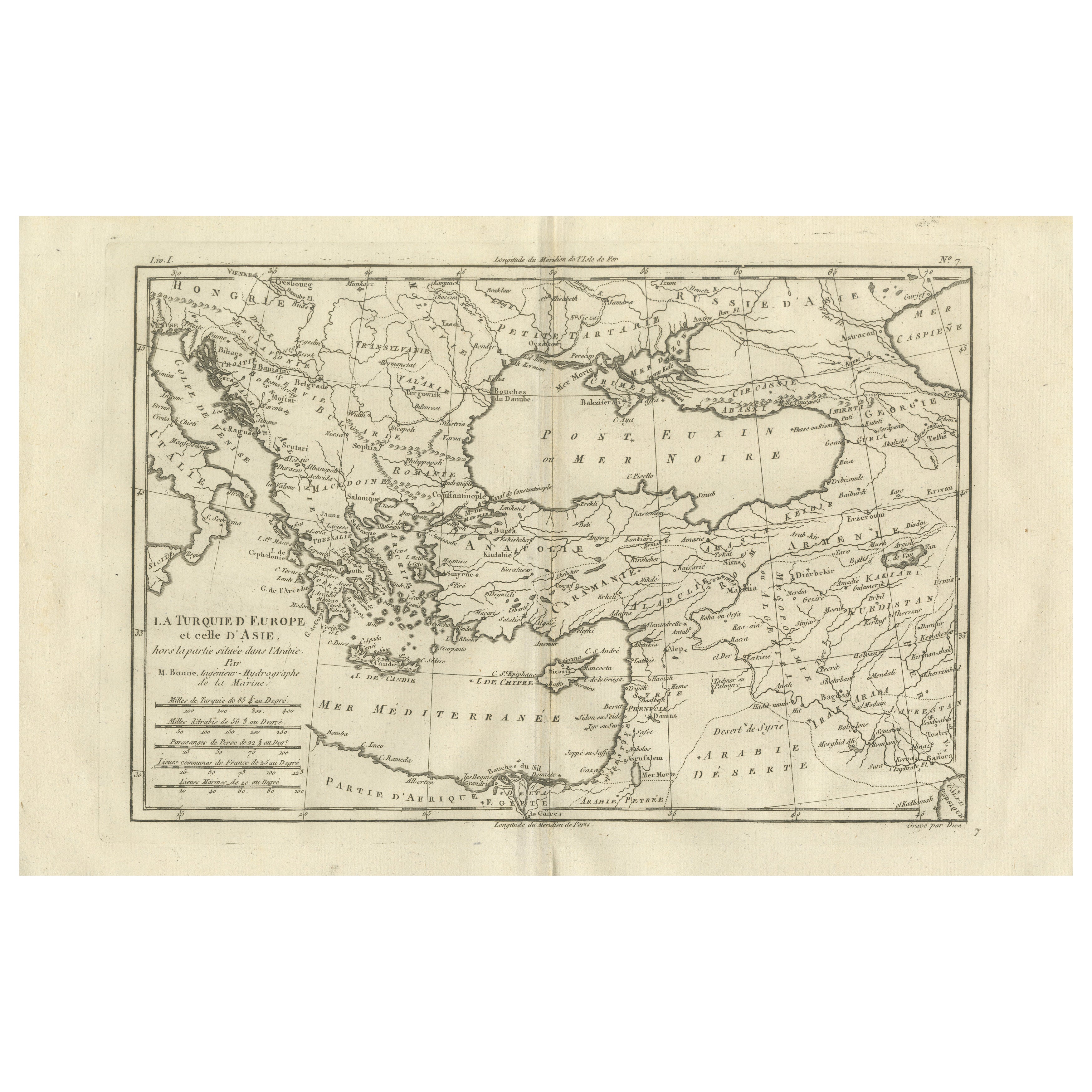 Turkey in Europe 
Asia – Ottoman Lands by Bonne c.1780 For Sale