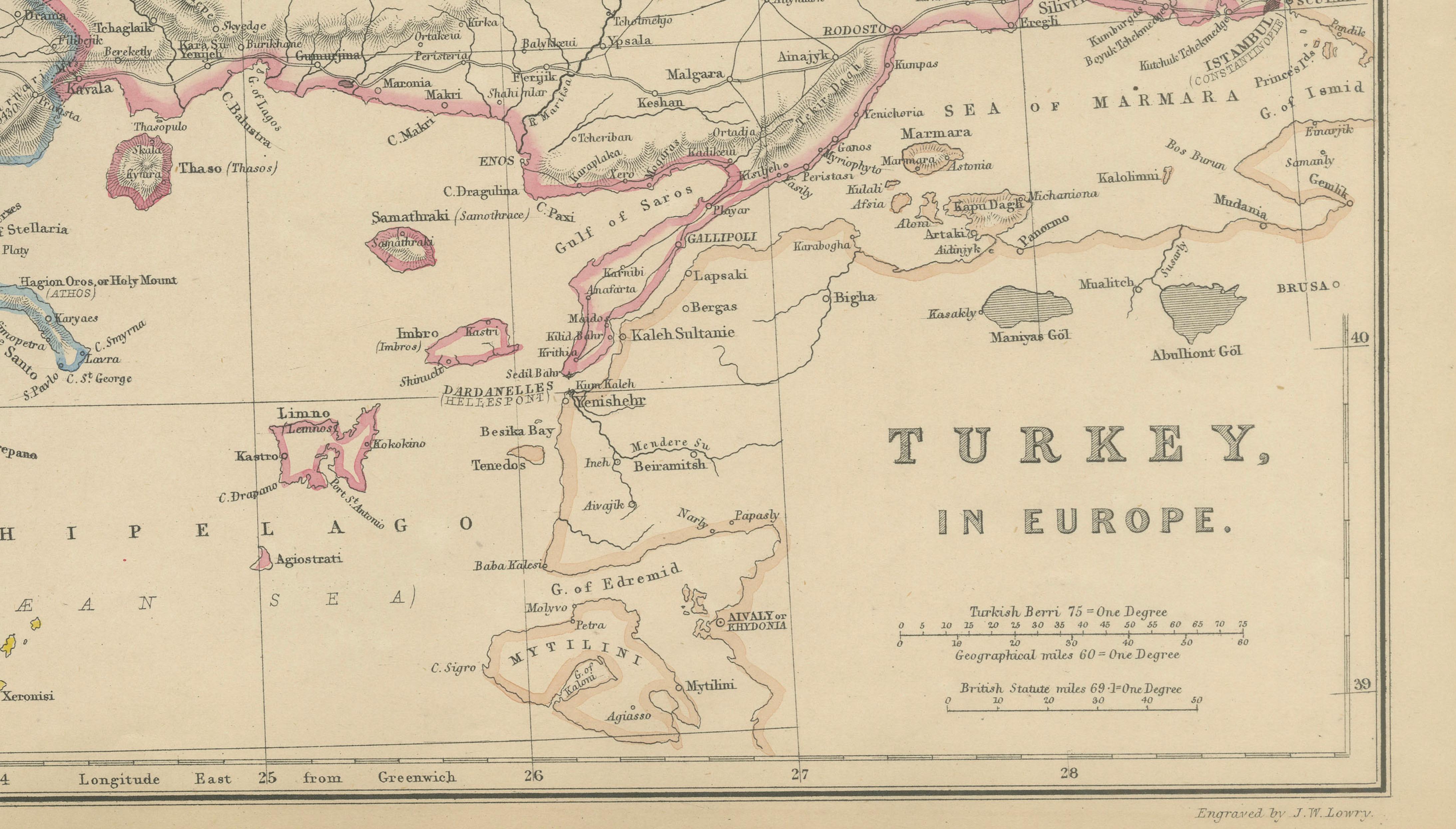 Turkey in Europe & Balkans Map, Antique Hand-Colored Map, 1860