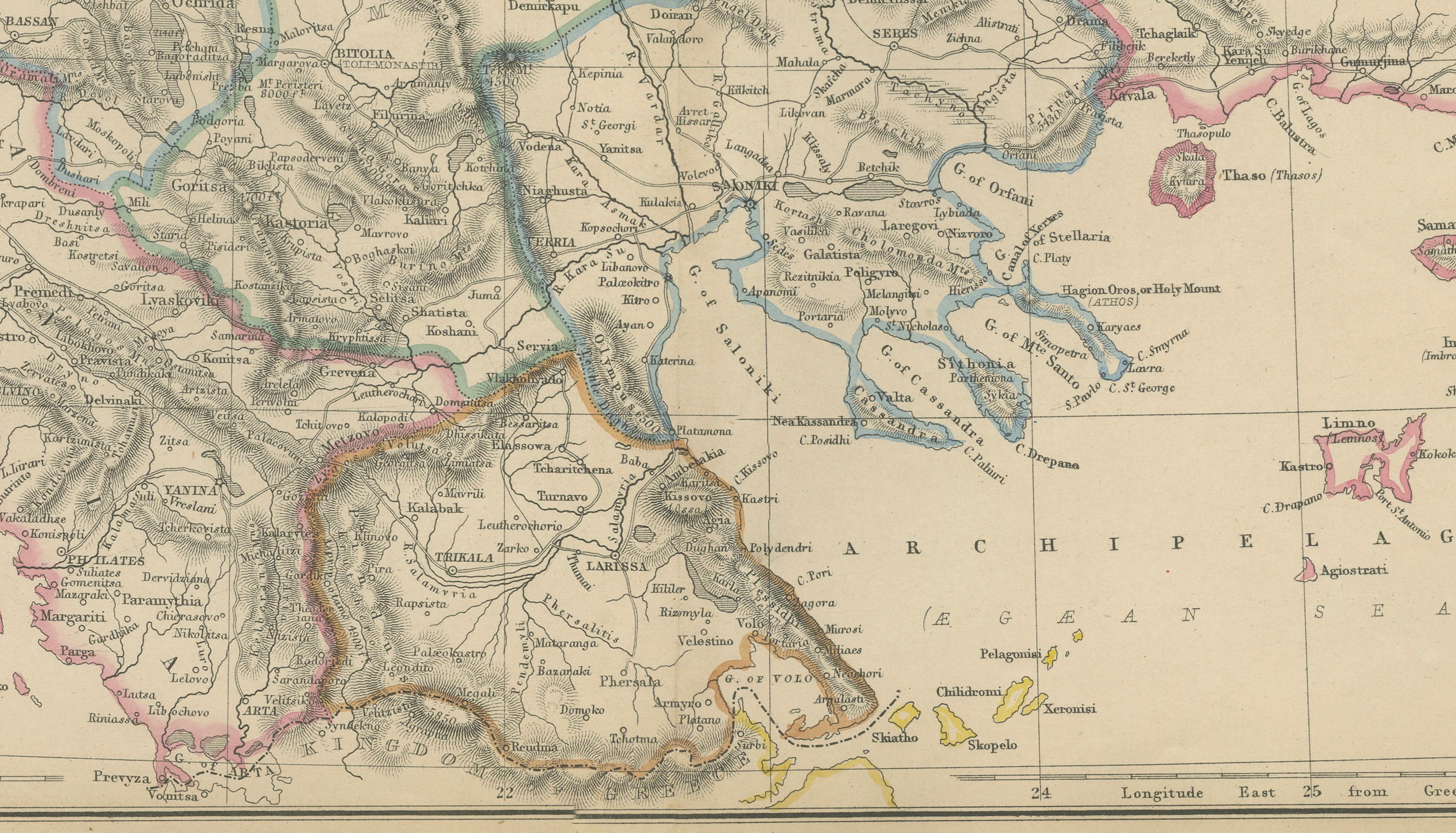 Turkey in Europe & Balkans Map, Antique Hand-Colored Map, 1860