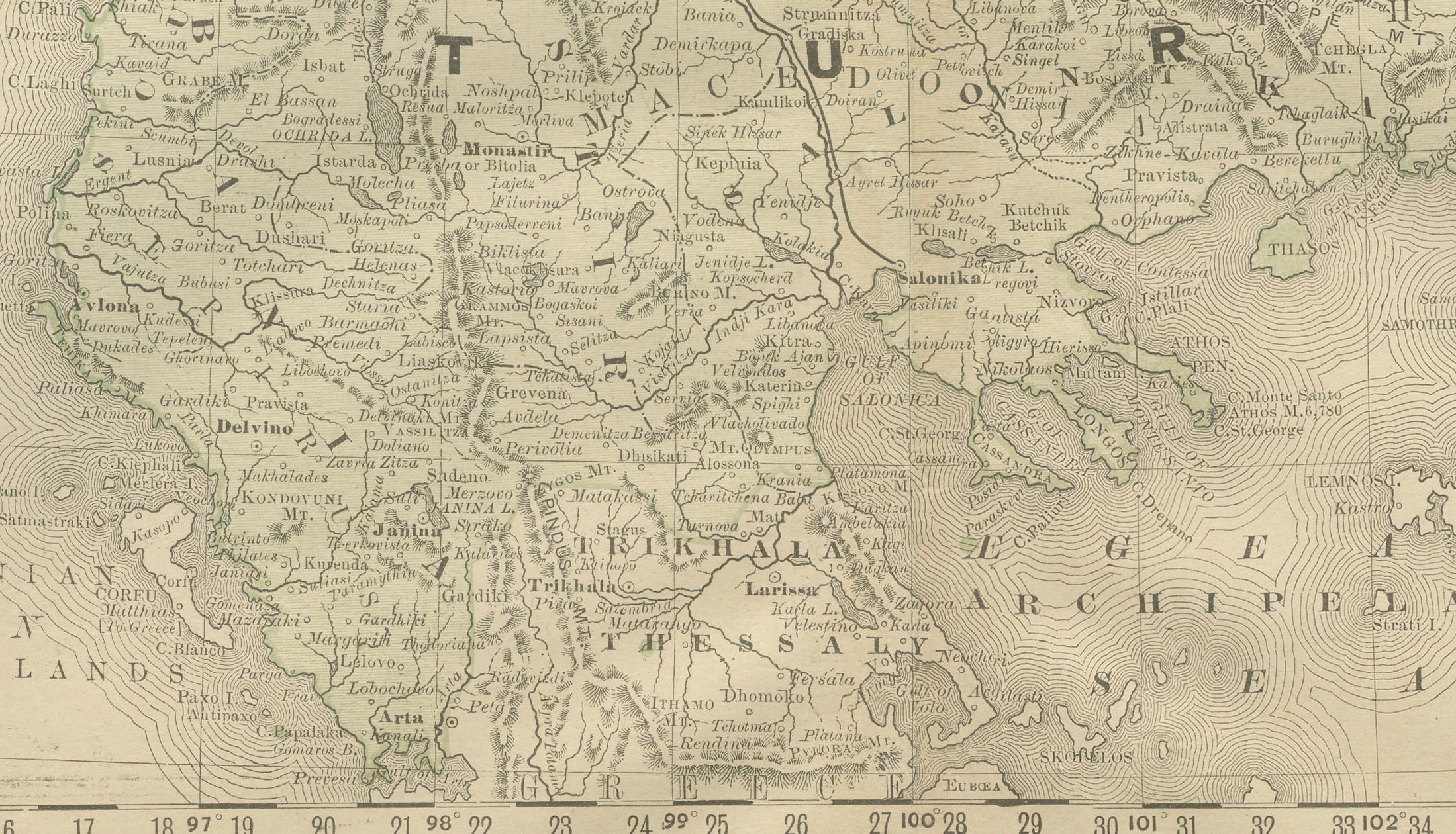 Turkey in Europe Map – Balkans, Rumelia, Serbia, Bulgaria, Rand McNally, ca.1888