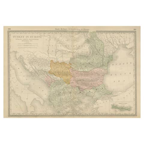 Turkey in Europe Map – Balkans, Rumelia, Serbia, Bulgaria, Rand McNally, ca.1888