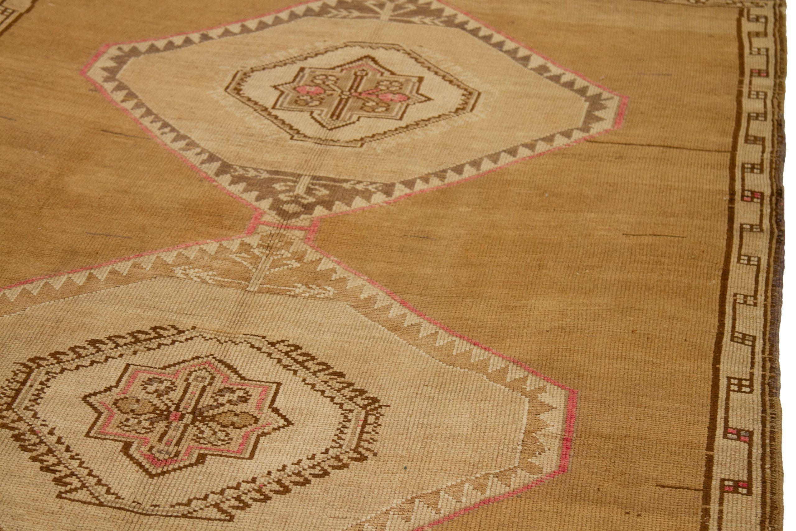 XX secolo Tappeti Turchia Kars - Lana Marrone Avorio Rosa - 92772 in vendita