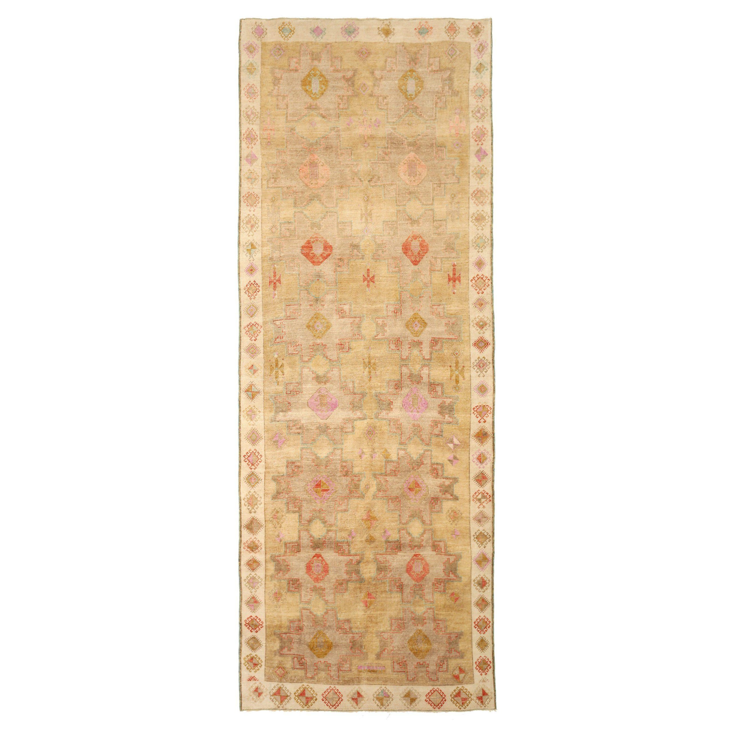 Tapis du Kars de Turquie - Laine ivoire rose à revers jaune - 92748
