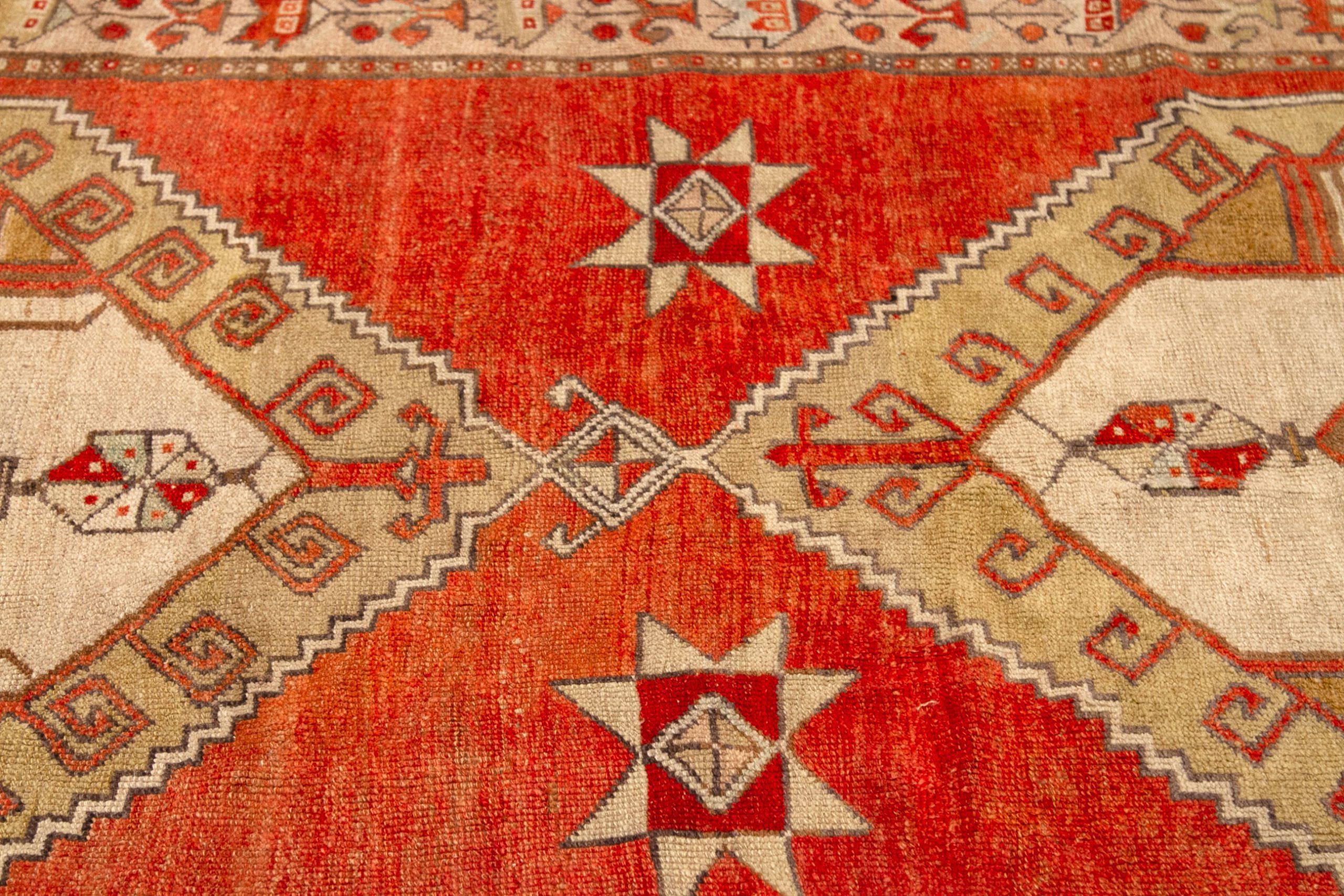 Petit tapis turc Kars - Laine ivoire rouge taupe motif - 92724 Excellent état - En vente à Dallas, TX