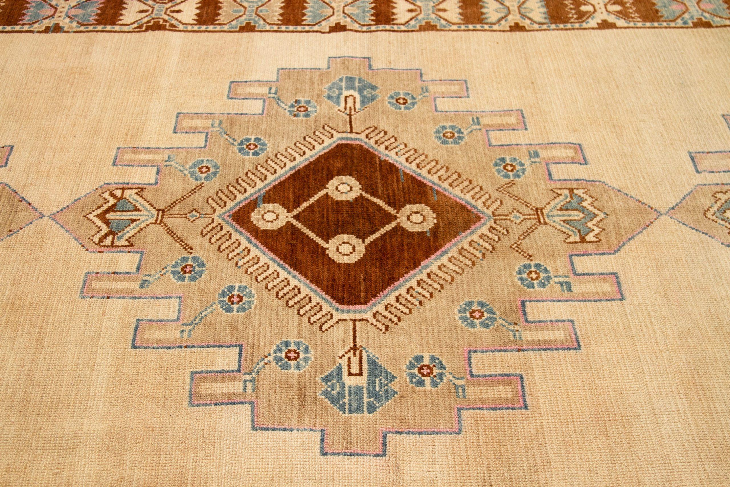 Turkey Kula Area Rugs - Wool Blue Brown Ivory Design - 92747 In Excellent Condition For Sale In Dallas, TX