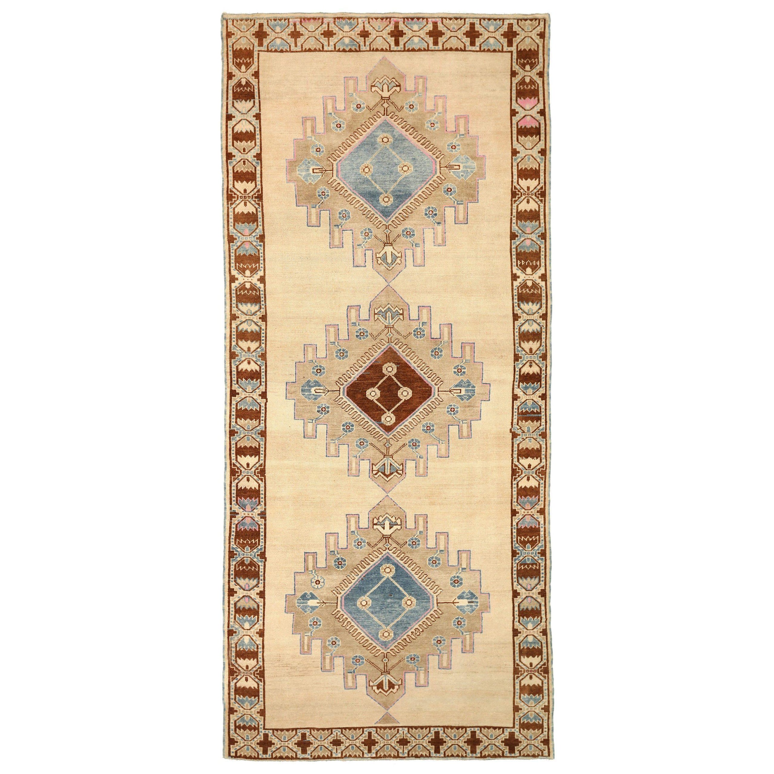 Turkey Kula Area Rugs - Wool Blue Brown Ivory Design - 92747 For Sale