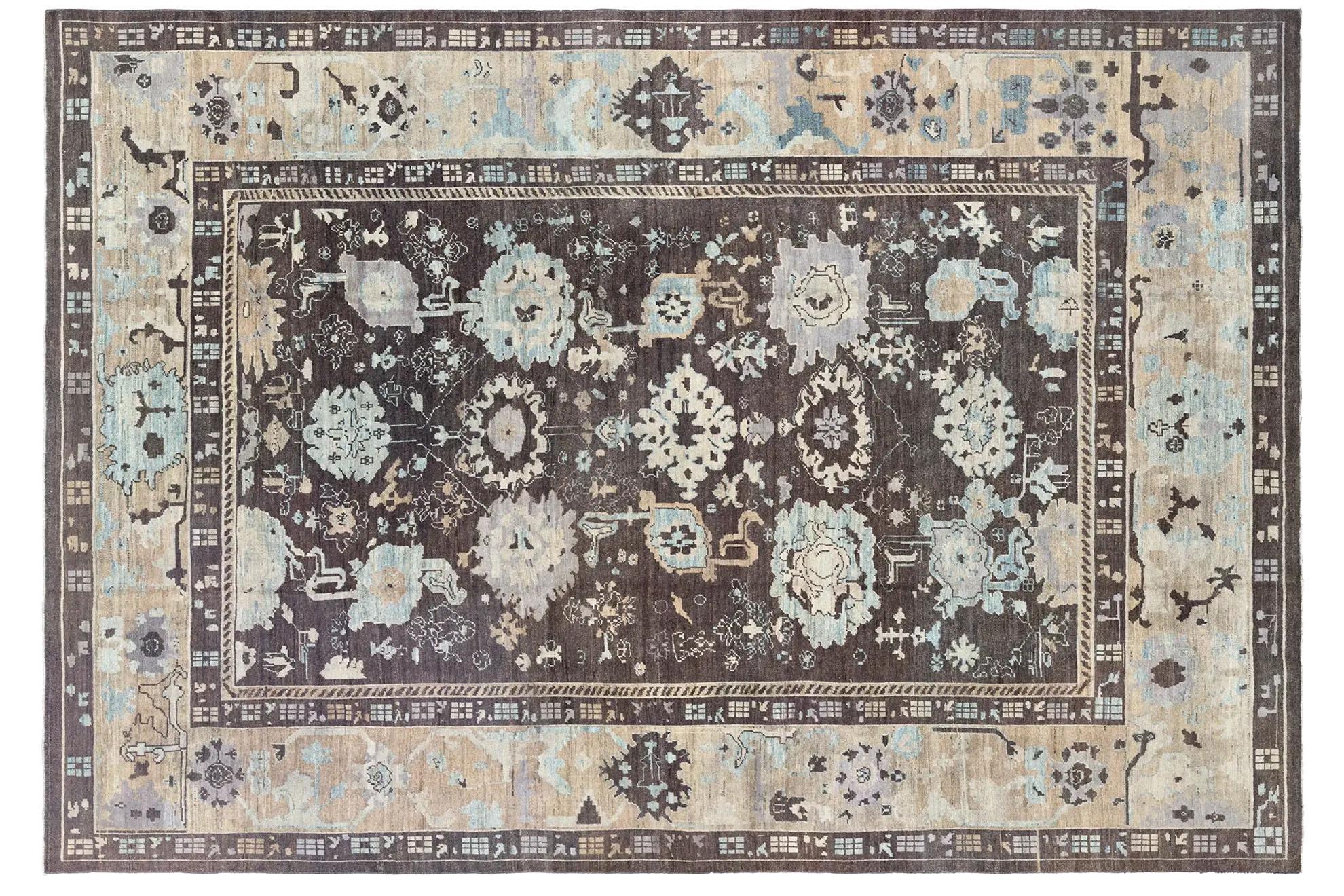Turkey Oushak Area Rug - Brown & Ivory Design (Türkisch) im Angebot