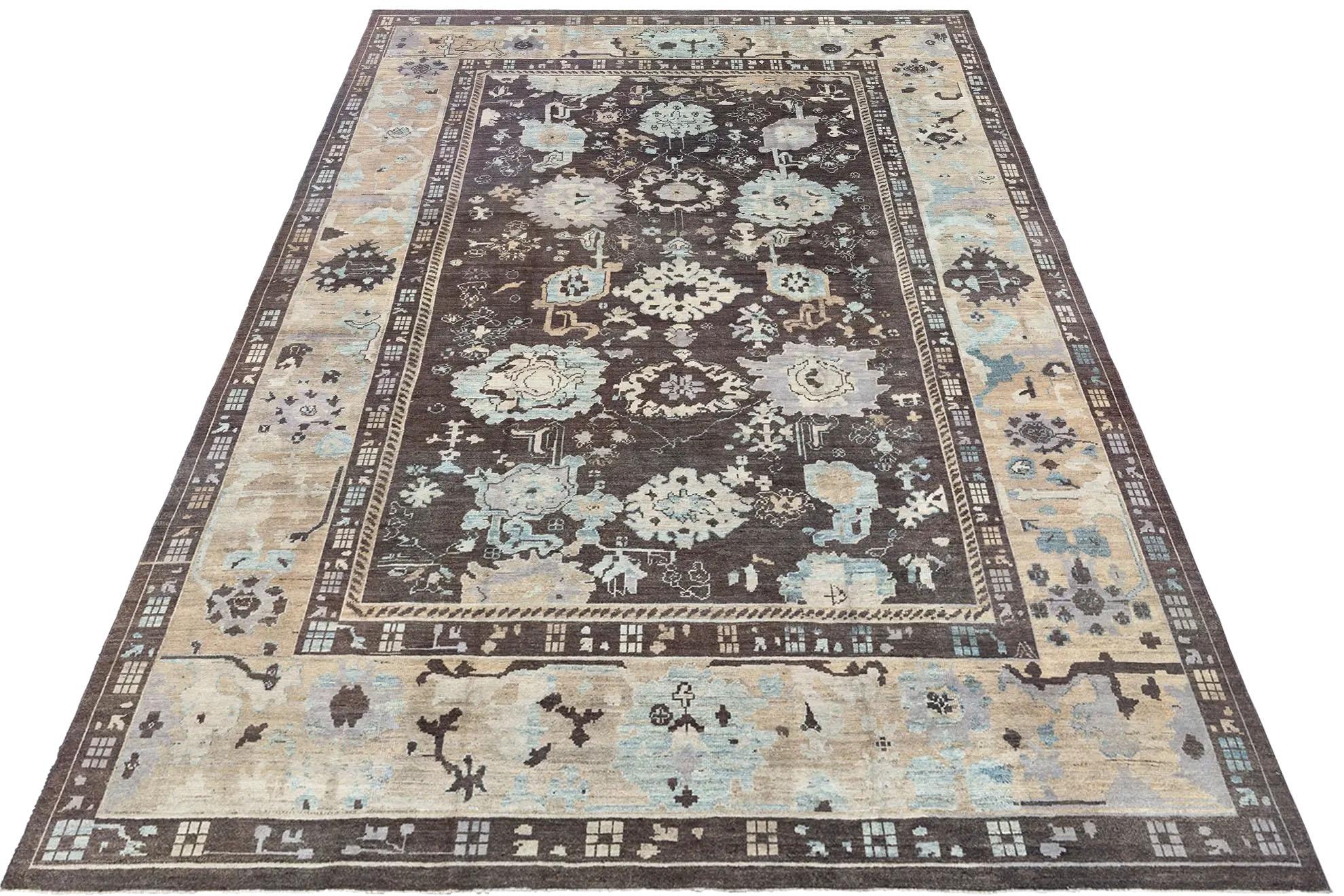 Turkey Oushak Area Rug - Brown & Ivory Design (Handgewebt) im Angebot