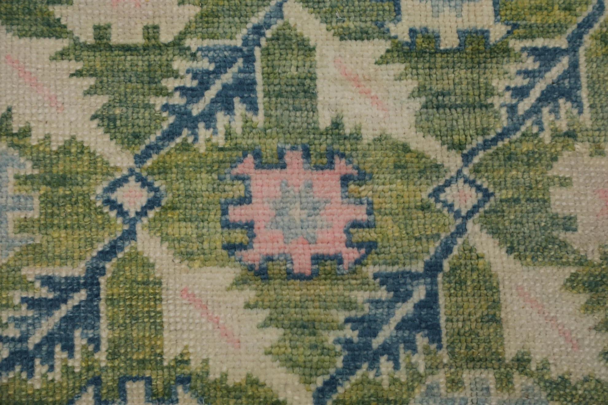Turkey Oushak-Teppiche Circa 1990 - Wolle Blau Grün Elfenbein Rosa Design - 99570 im Zustand „Hervorragend“ im Angebot in Dallas, TX