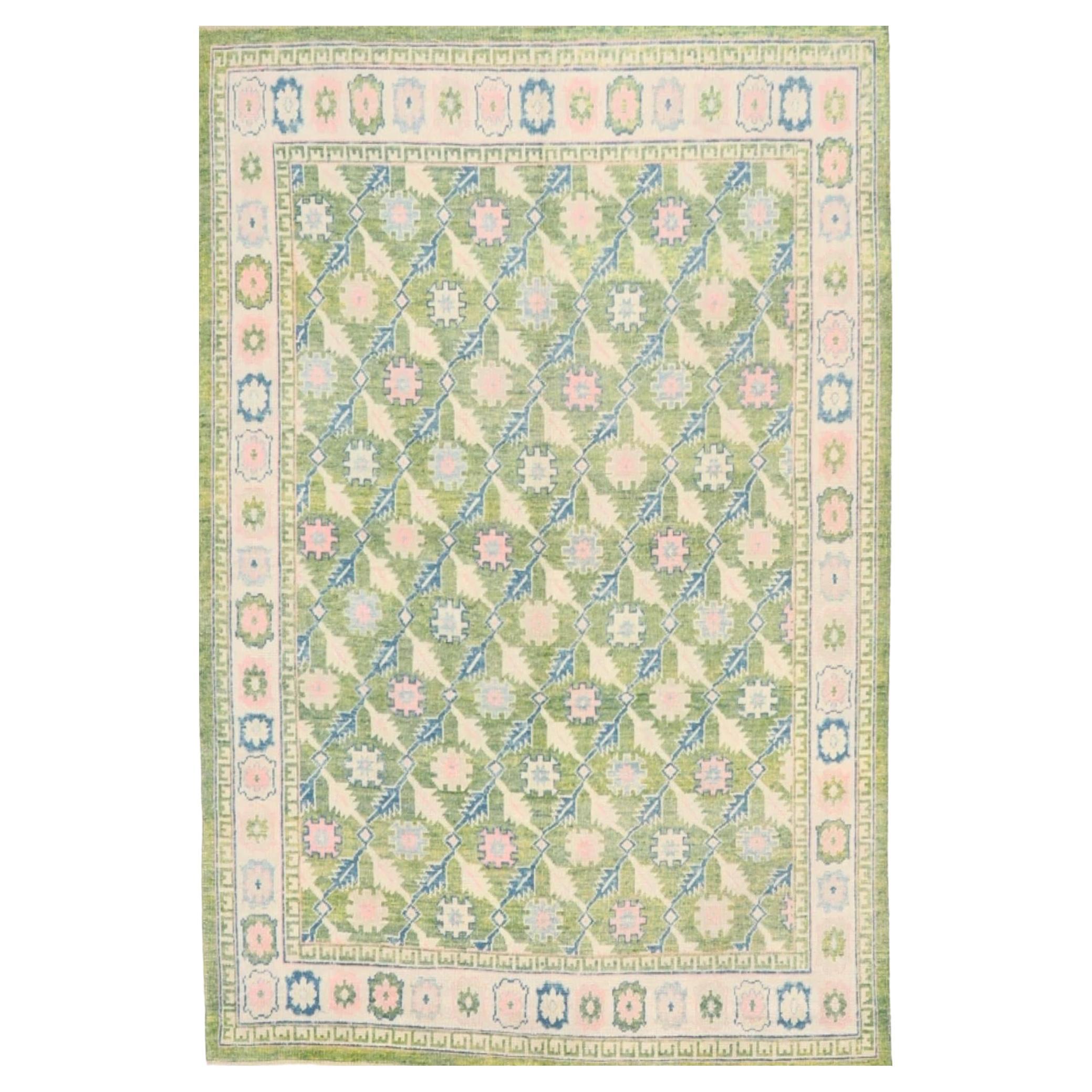Turkey Oushak-Teppiche Circa 1990 - Wolle Blau Grün Elfenbein Rosa Design - 99570