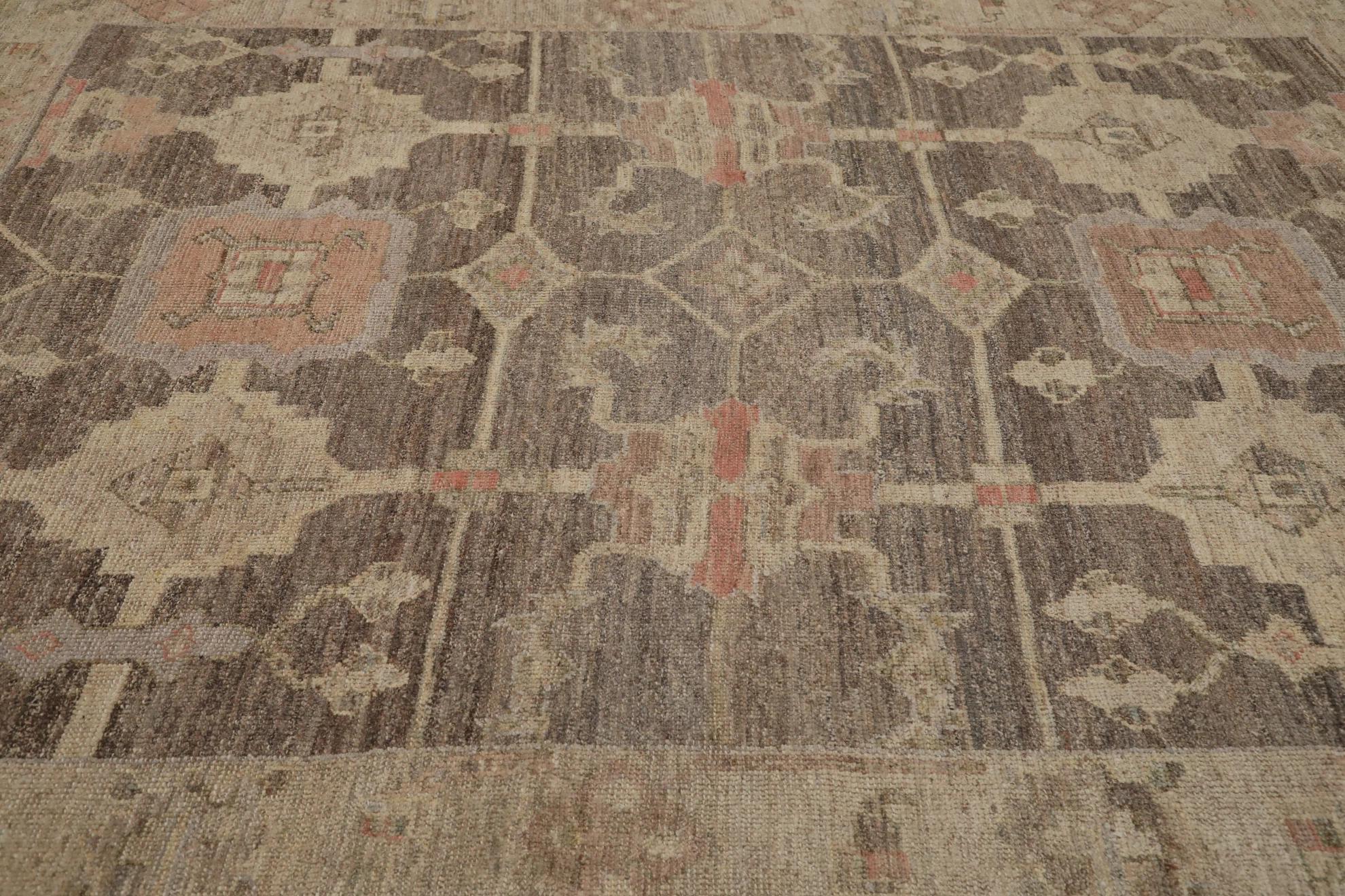 Turco Tappeti Turchia Oushak Circa 1990 - Lana Marrone Avorio Rosa Design - 99474 in vendita