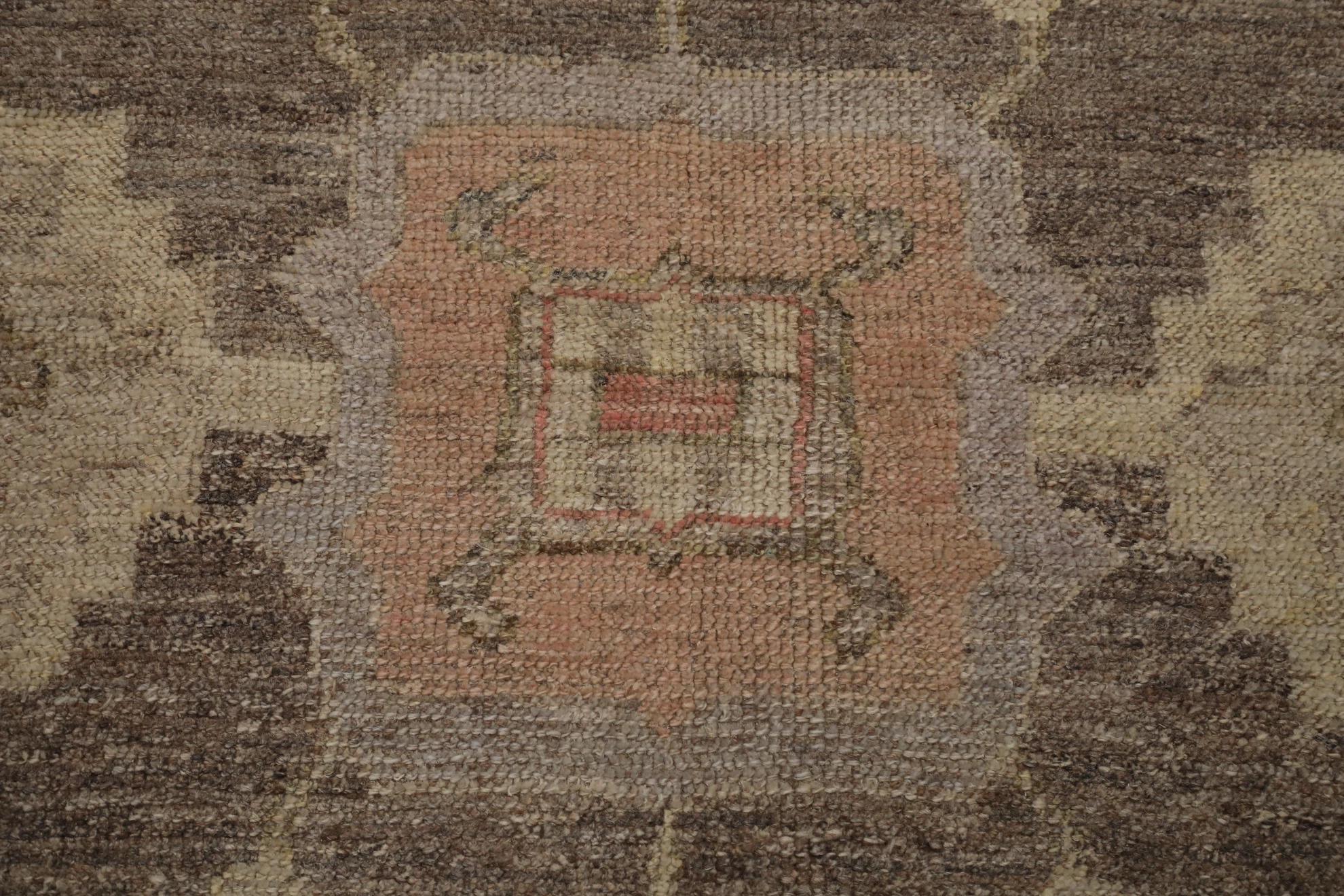 Annodato a mano Tappeti Turchia Oushak Circa 1990 - Lana Marrone Avorio Rosa Design - 99474 in vendita