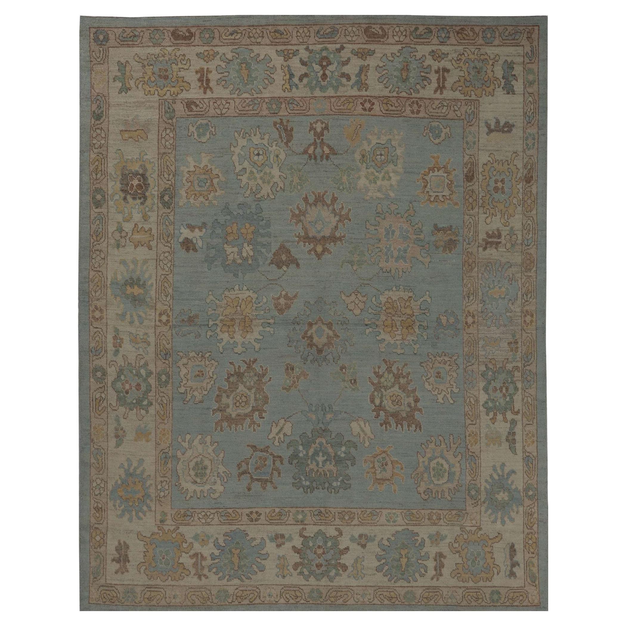 Oushak-Teppiche aus Afghanistan - Wolle in Blau und Grau mit Design - 96007 im Angebot
