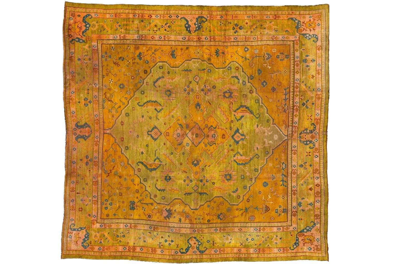 Tribal Turkey Over Size Rug Circa 1910 - Oushak Design  Green Orange For Sale
