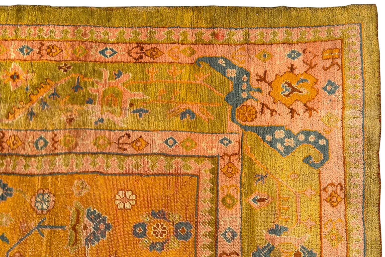 20th Century Turkey Over Size Rug Circa 1910 - Oushak Design  Green Orange For Sale