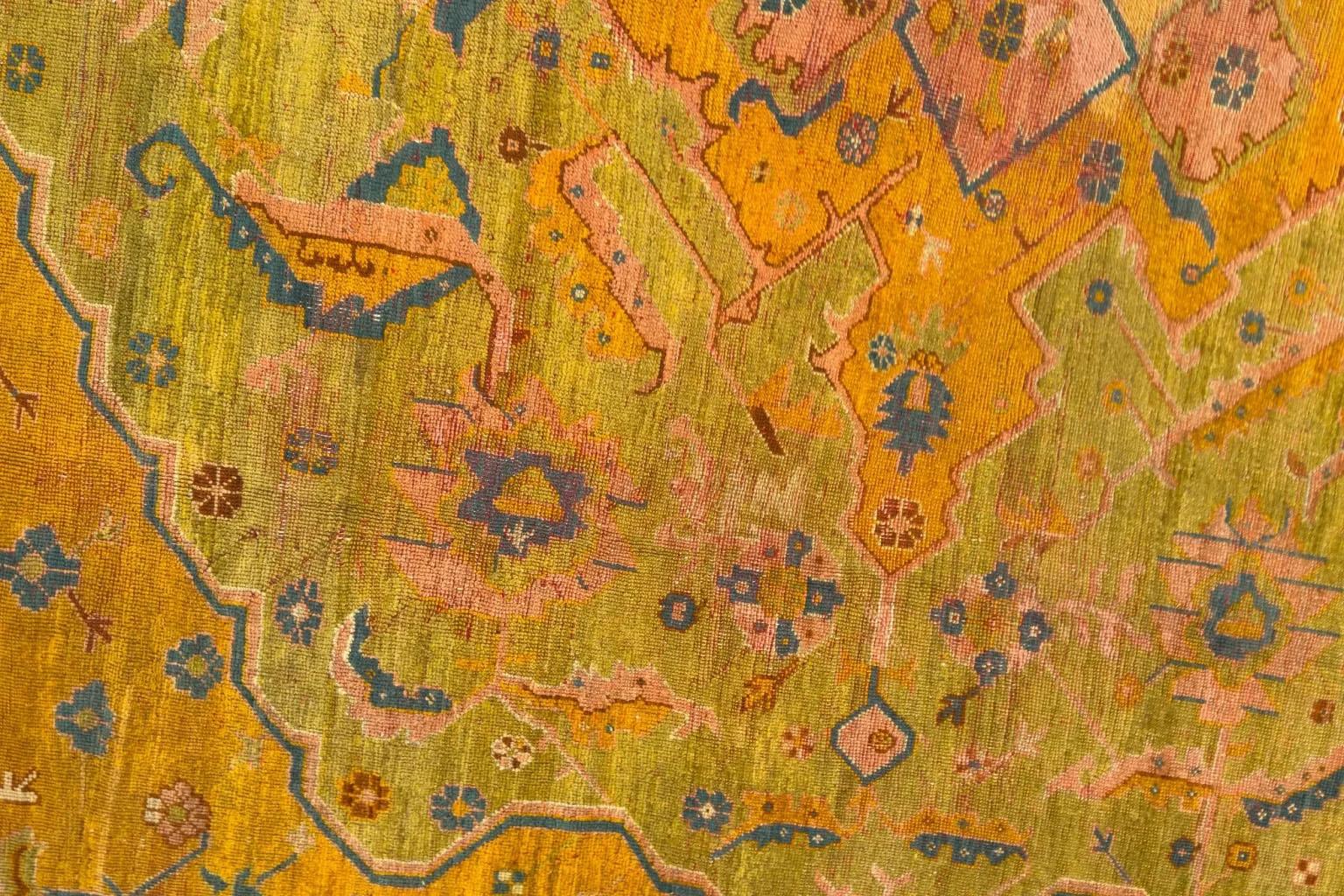 Wool Turkey Over Size Rug Circa 1910 - Oushak Design  Green Orange For Sale