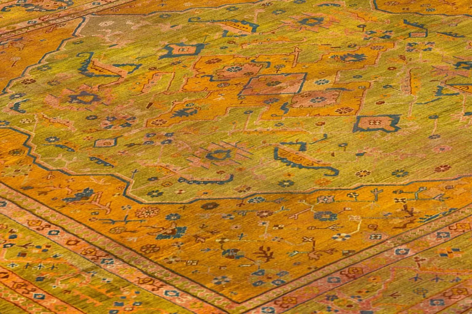Turkey Over Size Rug Circa 1910 - Oushak Design  Green Orange For Sale 1