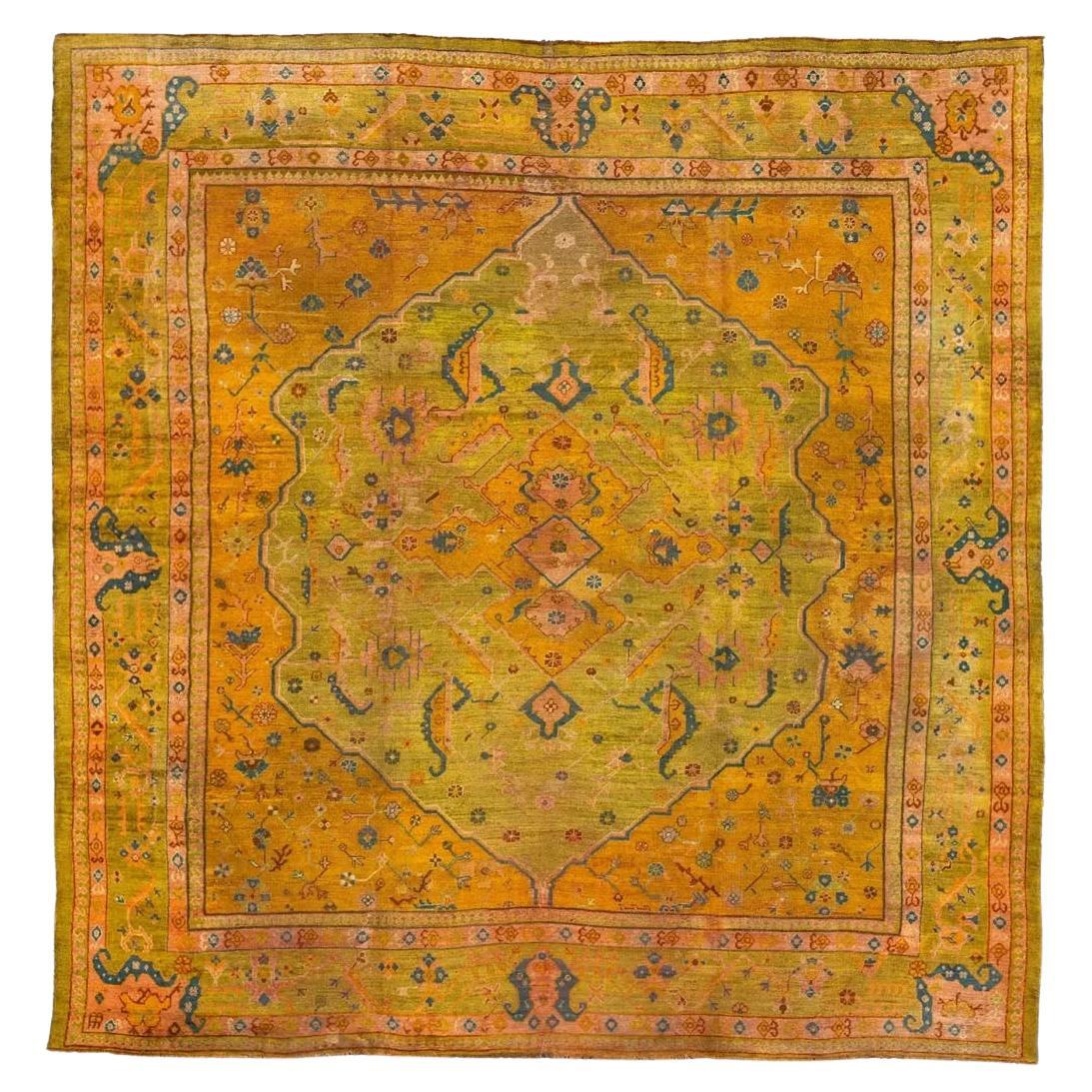 Turkey Over Size Rug Circa 1910 - Oushak Design  Green Orange