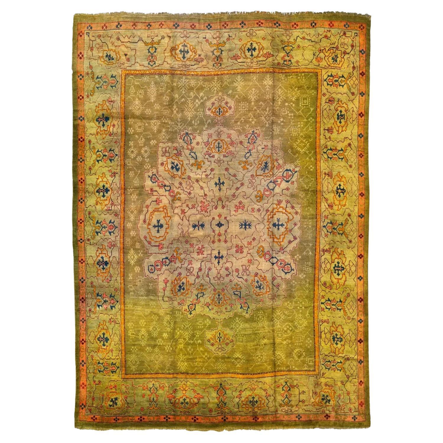 Tappeto Oushak in Turchia di dimensioni eccessive, circa 1910 - Disegno in lana verde rosa rosso - 99578