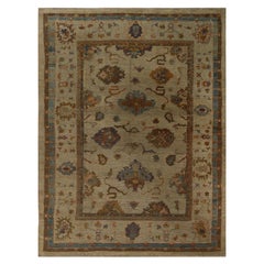Tapis turc Oushak surdimensionné en laine bleu ivoire rouge motif - 98092