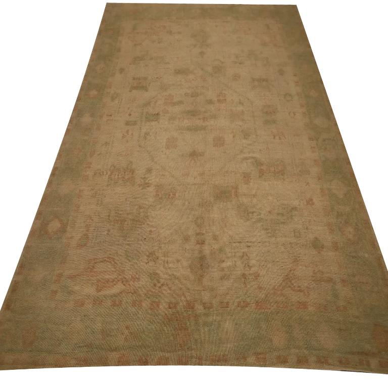 Türkei Oushak Over Size Teppich - Wolle Braun Grün Elfenbein Design - 98048 im Zustand „Hervorragend“ im Angebot in Dallas, TX