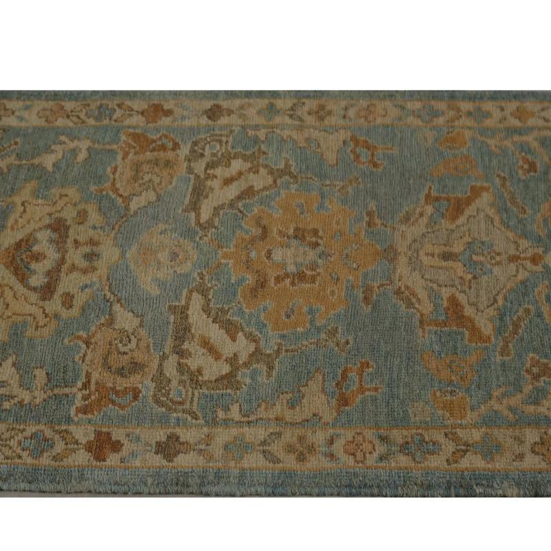 Turkey Oushak-Läufer aus Wolle in Grau und Elfenbein in Elfenbein - 98135 (Handgeknüpft) im Angebot