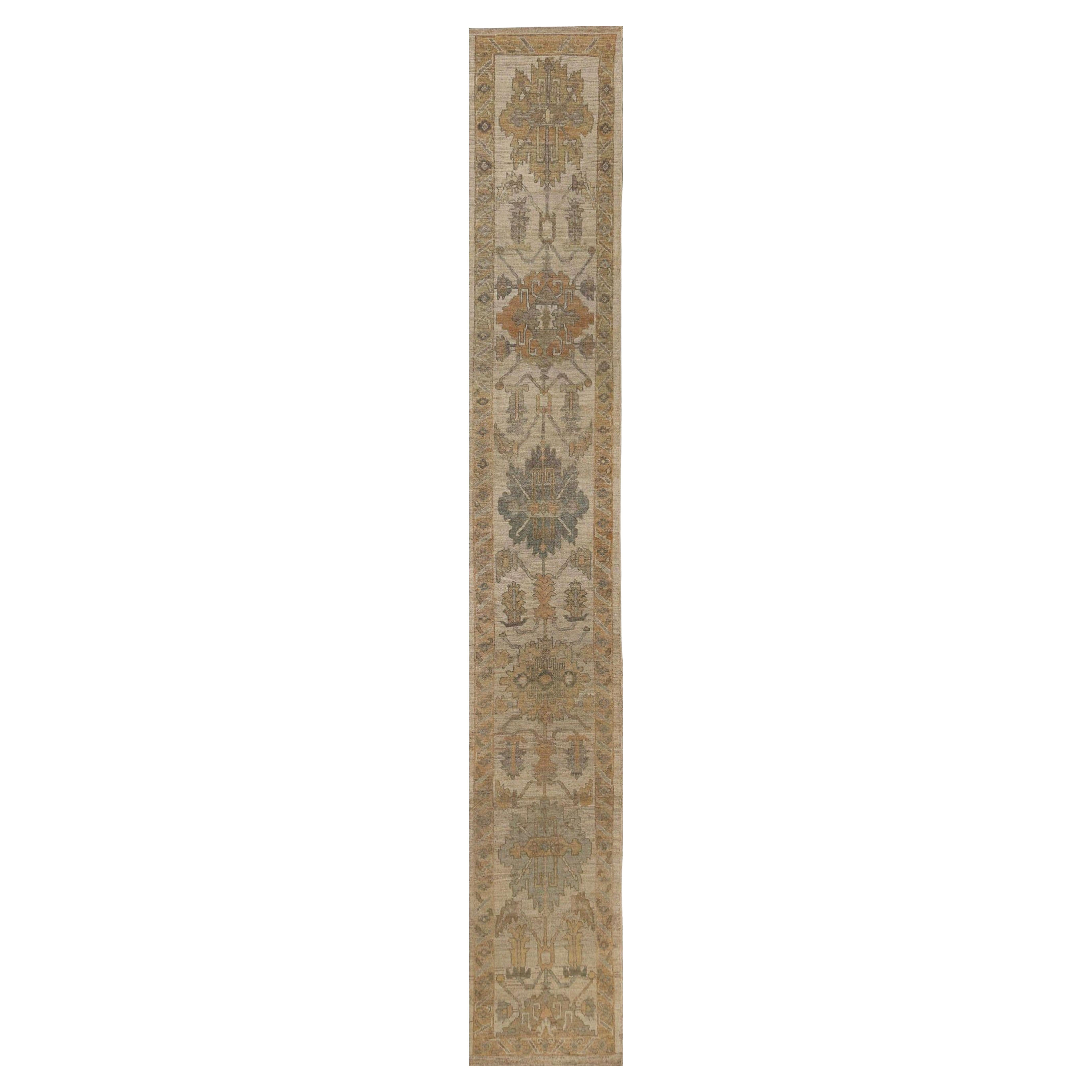 Turkey Oushak Runner Rug - Wool Ivory Design - 95896
