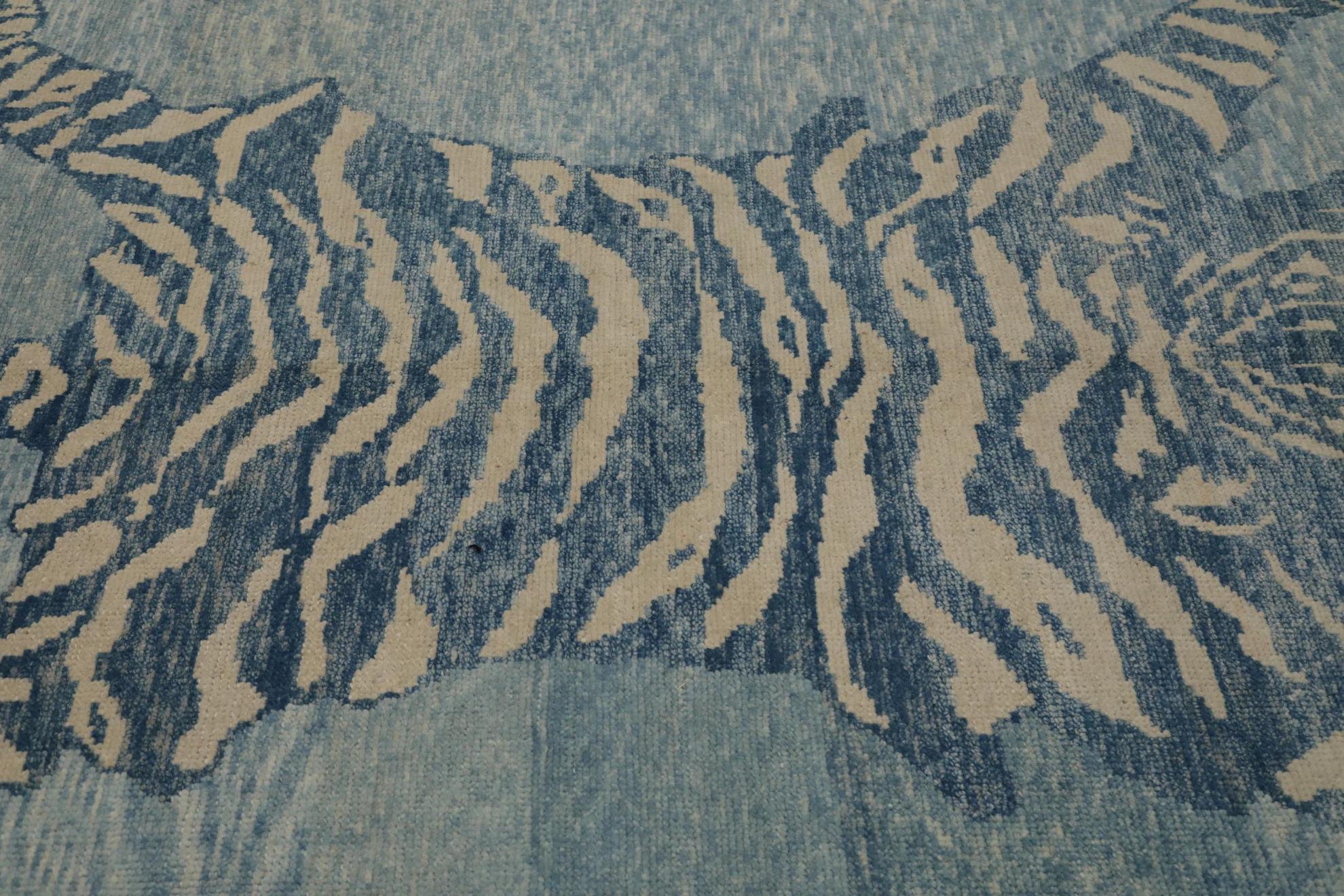 Tribale Tappeto Oushak Turchia Small Design Circa 1990 - Lana Blu Avorio - 99572 in vendita