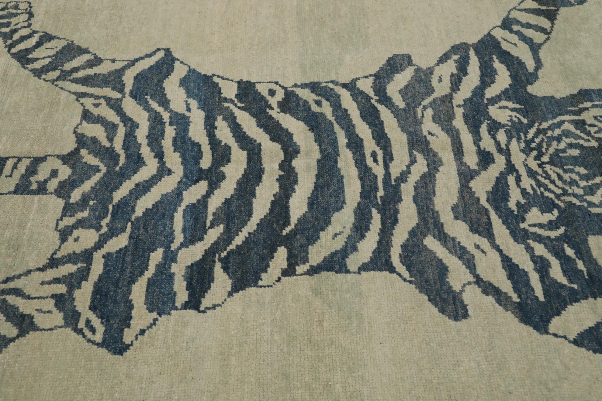 Tribale Tappeto Oushak Turchia Small Design Circa 1990 - Lana Avorio Blu Navy - 99571 in vendita