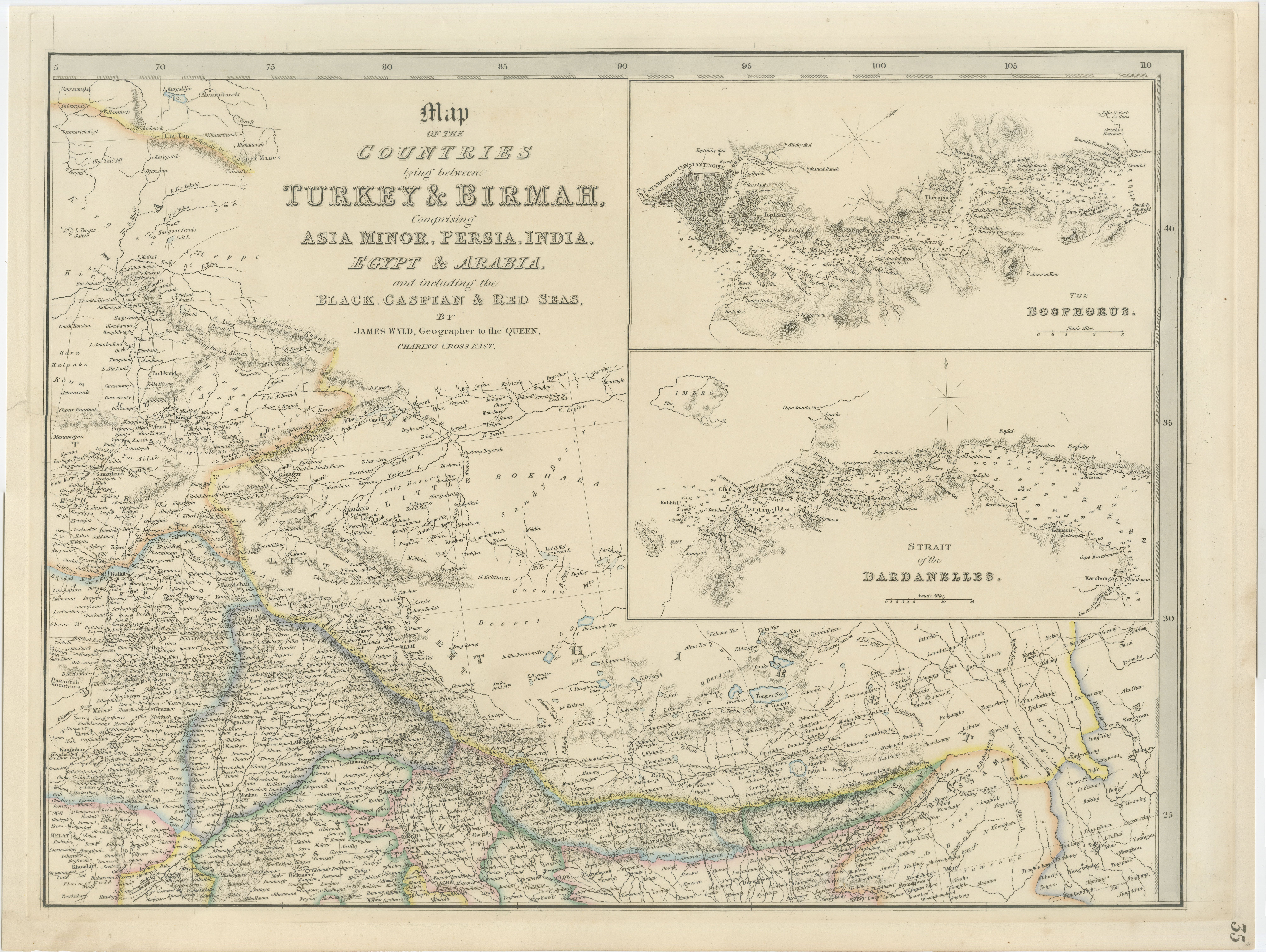 Turkey, Persia & Arabia Antique Map by James Wyld, Bosphorus, 1839