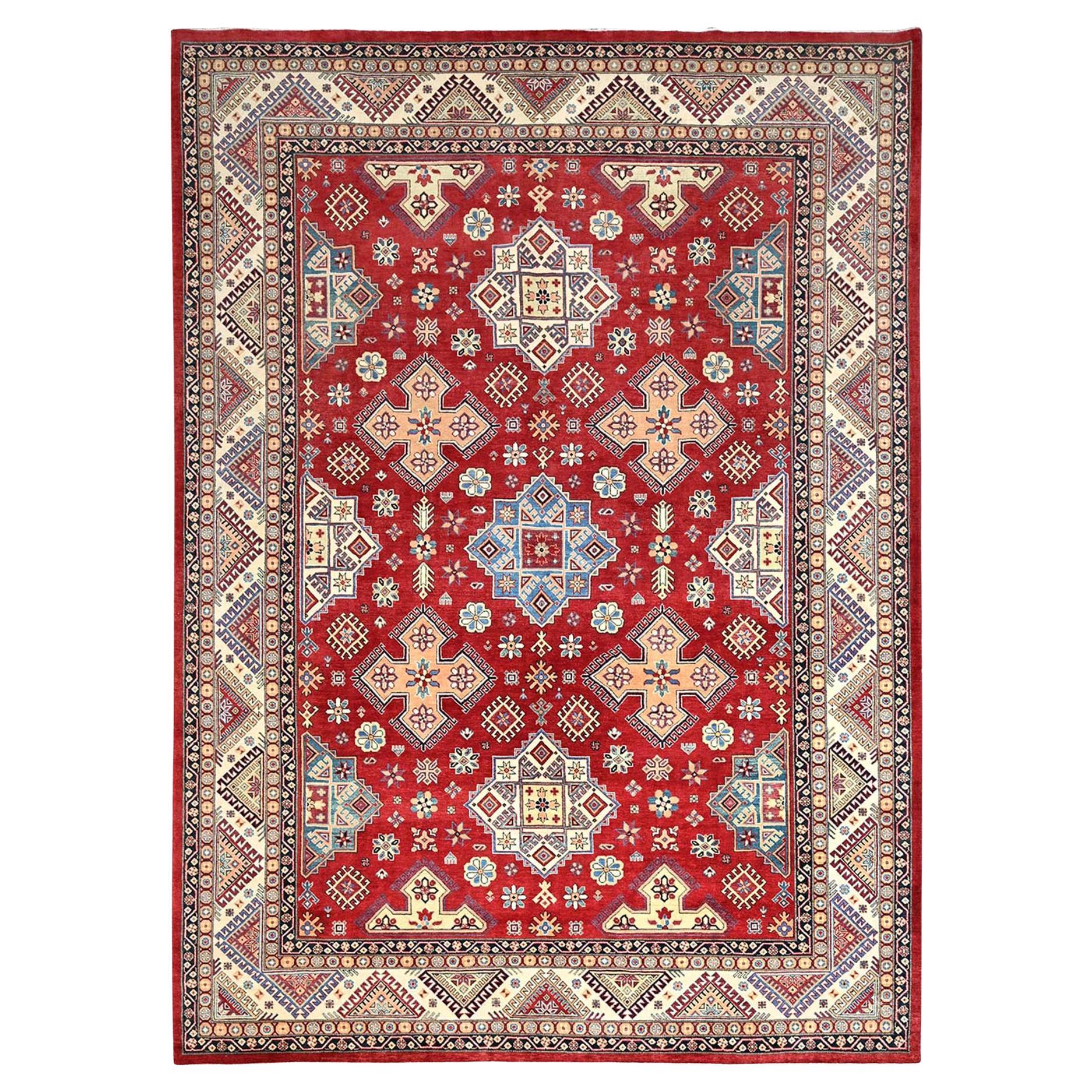 Turkey Red Special Kazak Extra Soft Wool Hand Knotted Oriental Rug 10'1" x 13'9"